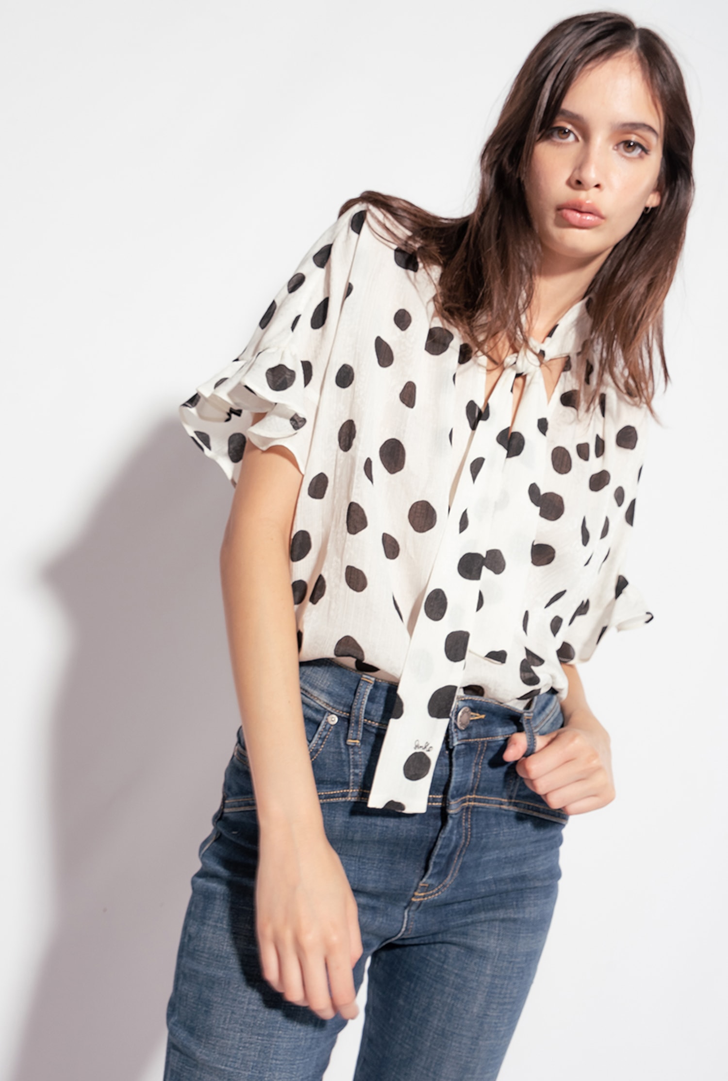 Boxy polka-dot blouse