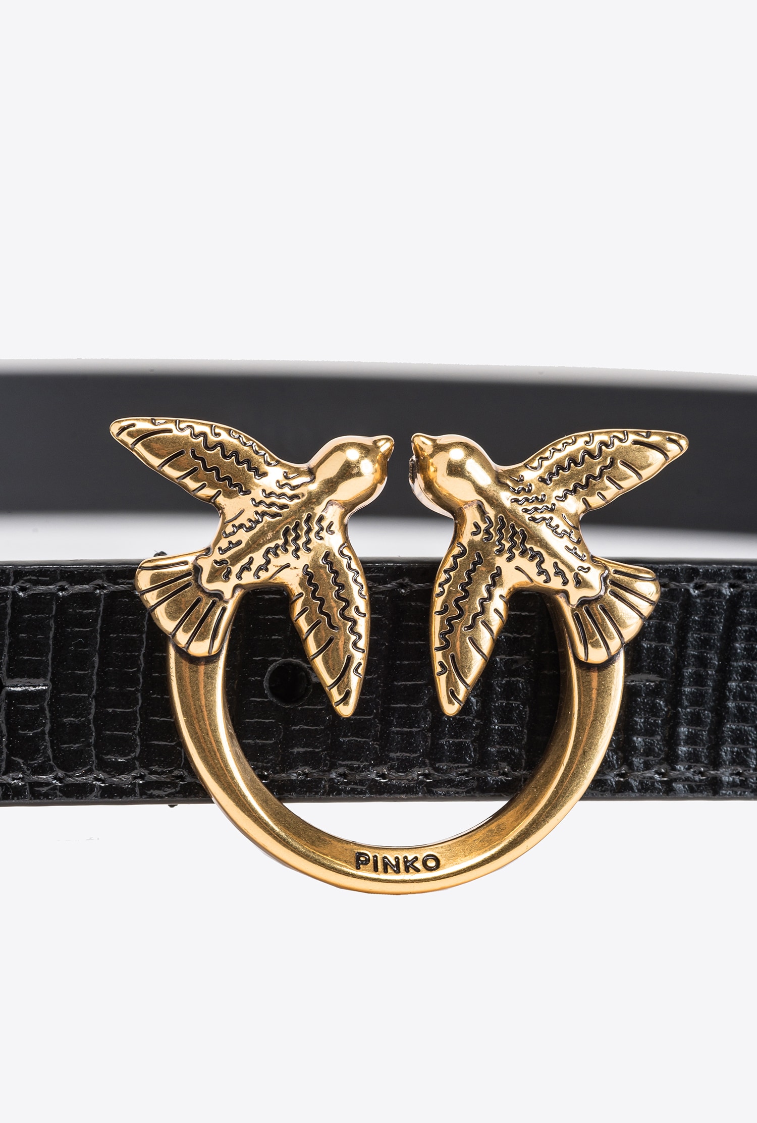 Love Birds thin leather belt with lizard print