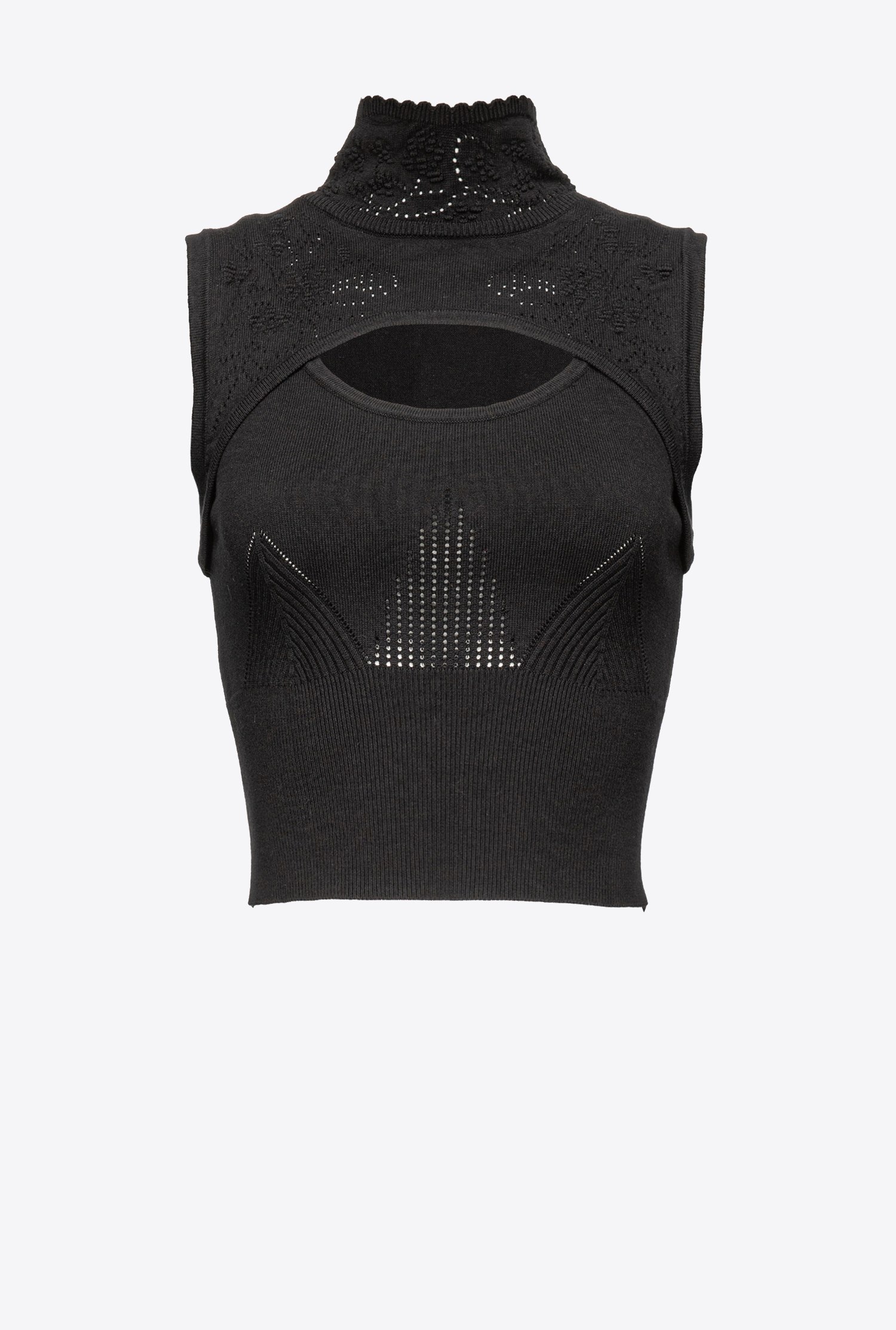 Turtleneck top with openwork