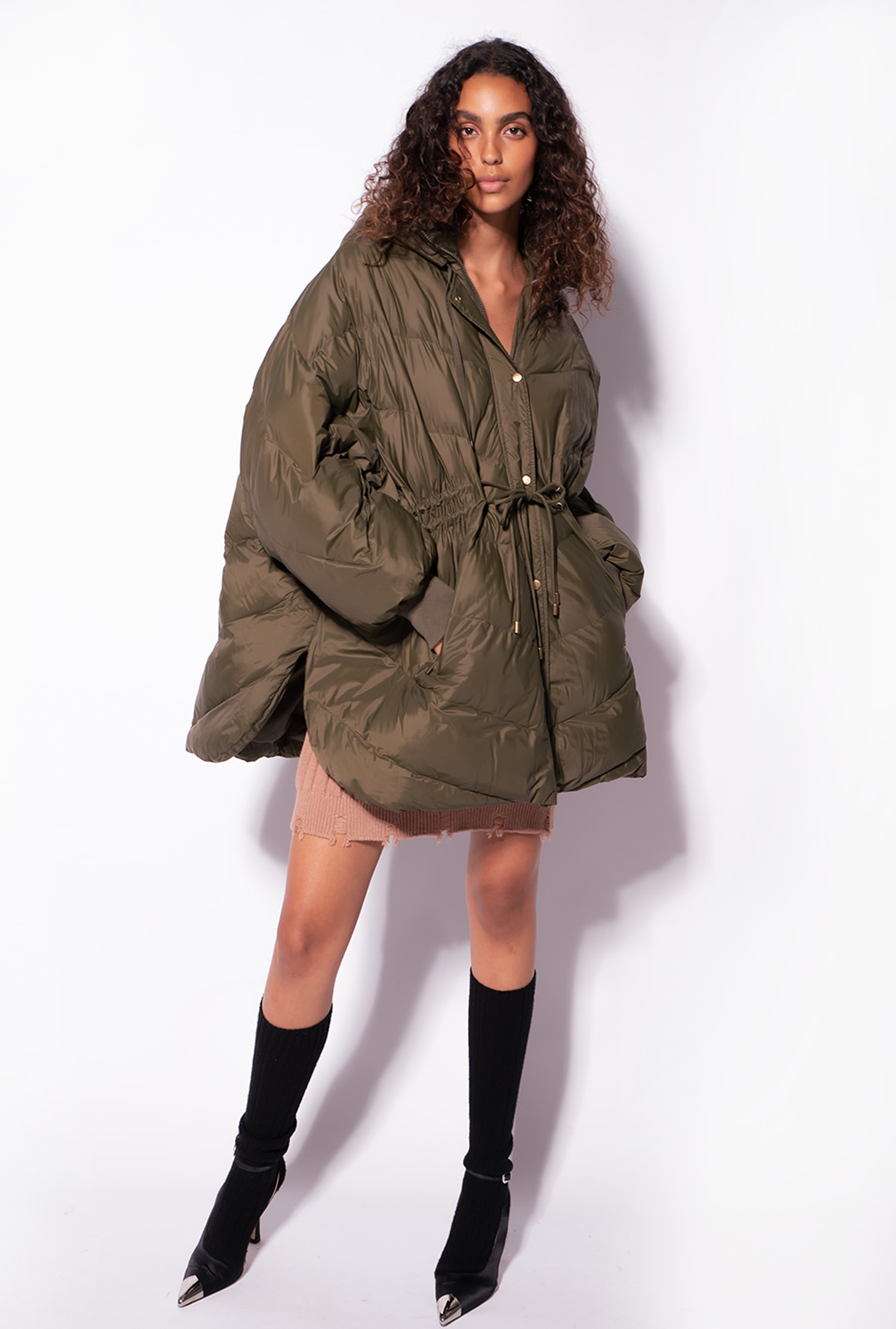 Midi technical canvas down jacket