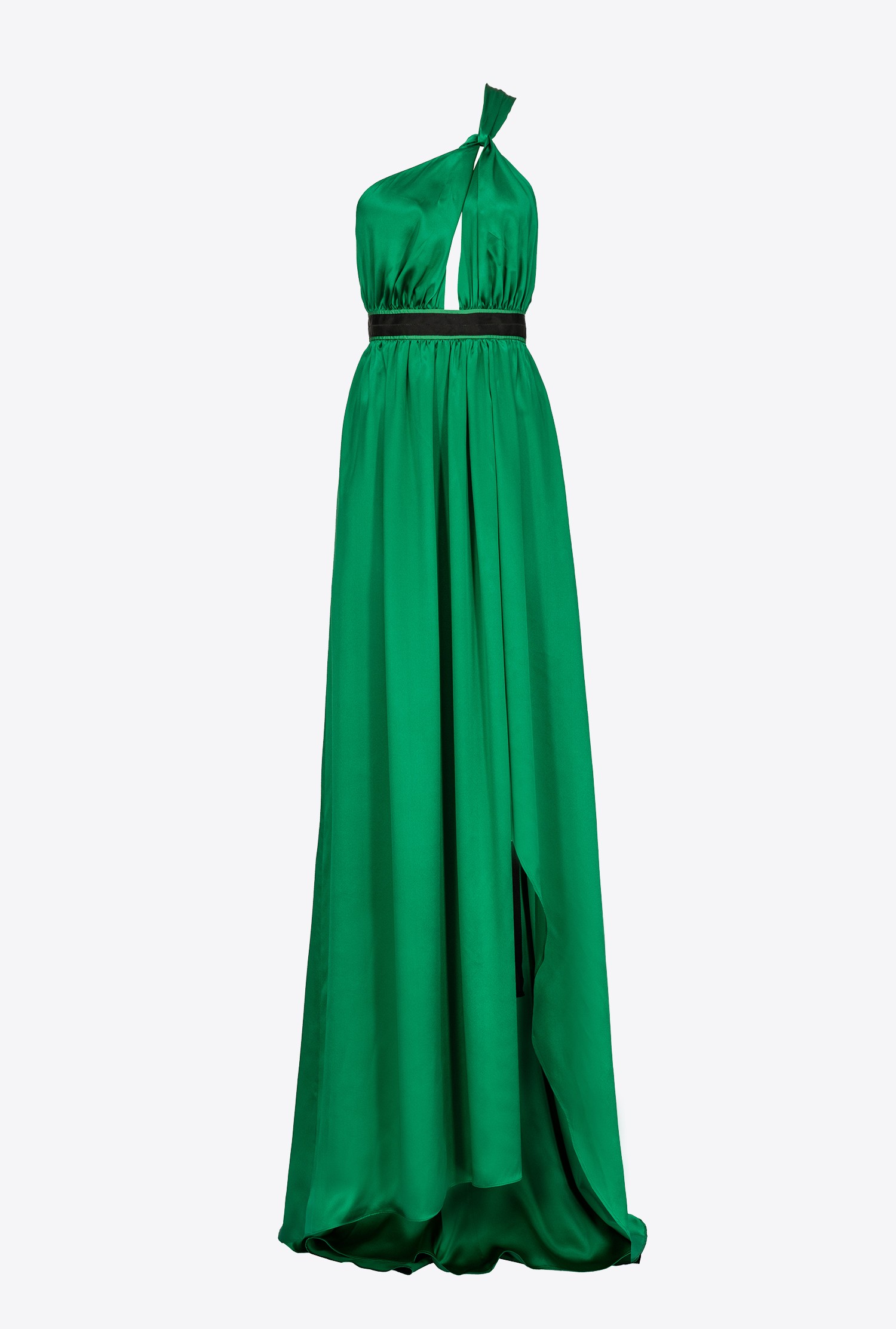 Long, one-shoulder satin dress