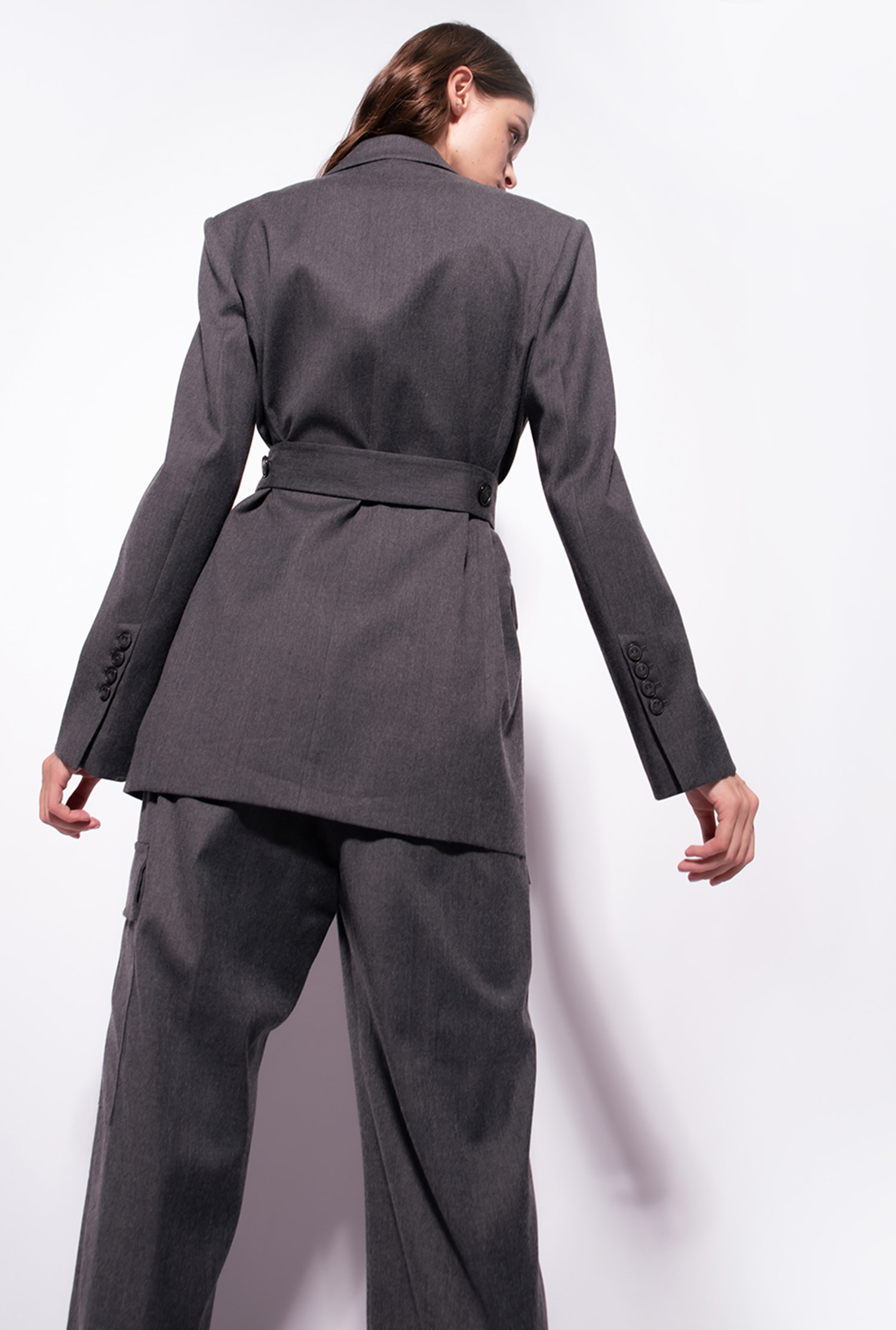 Flannel blazer with belt