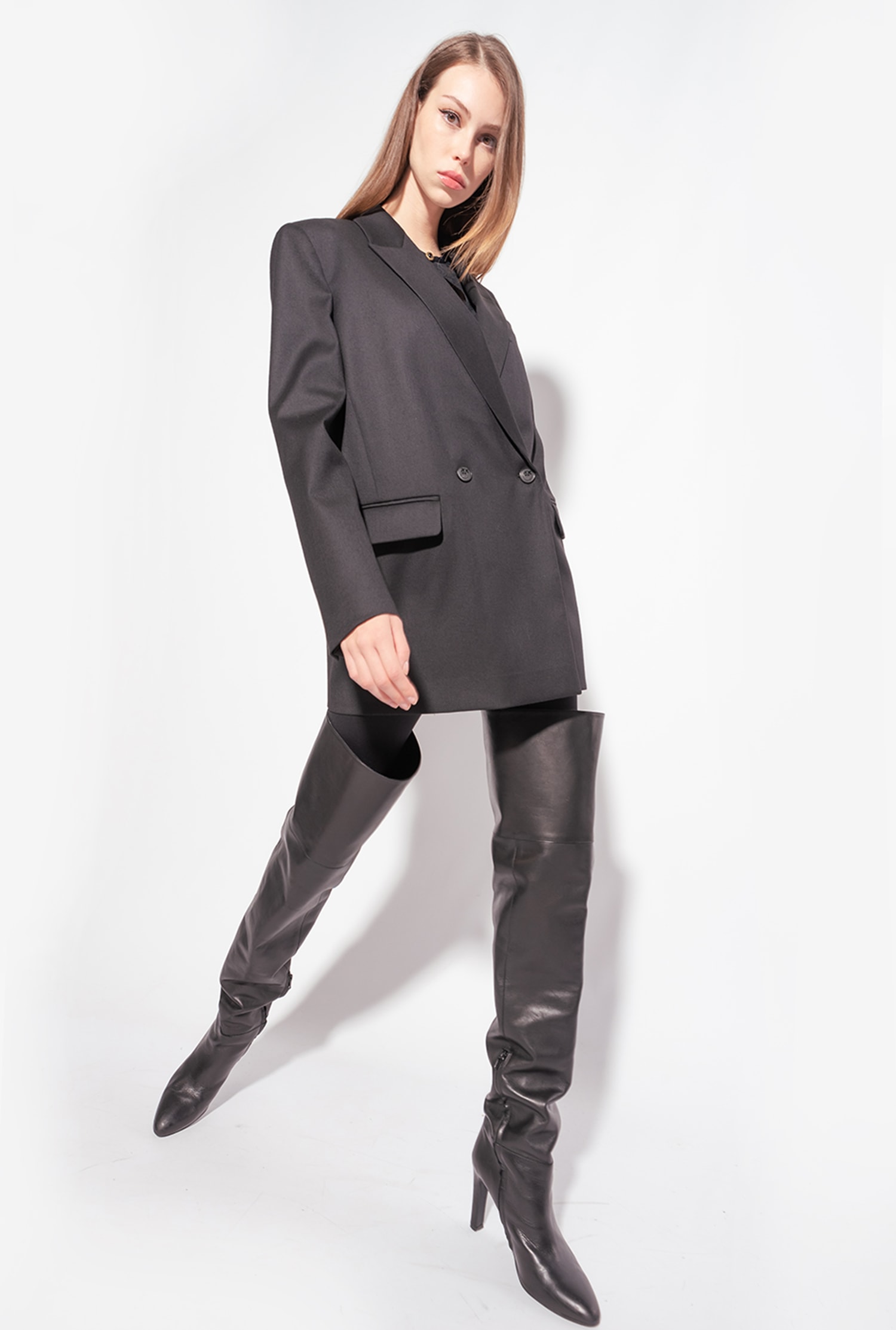 Flannel blazer with belt