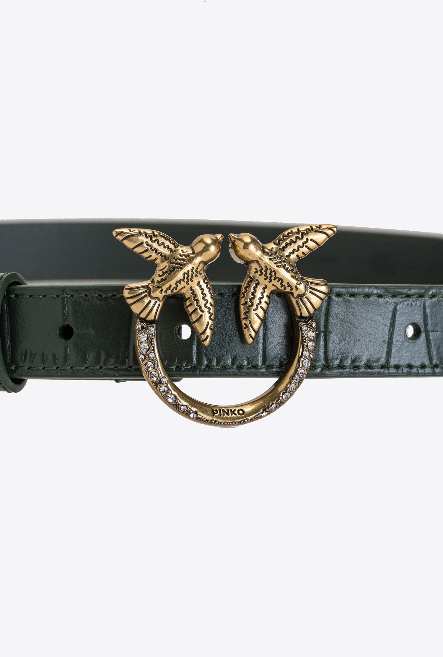 Thin crocodile-print Love Birds leather belt