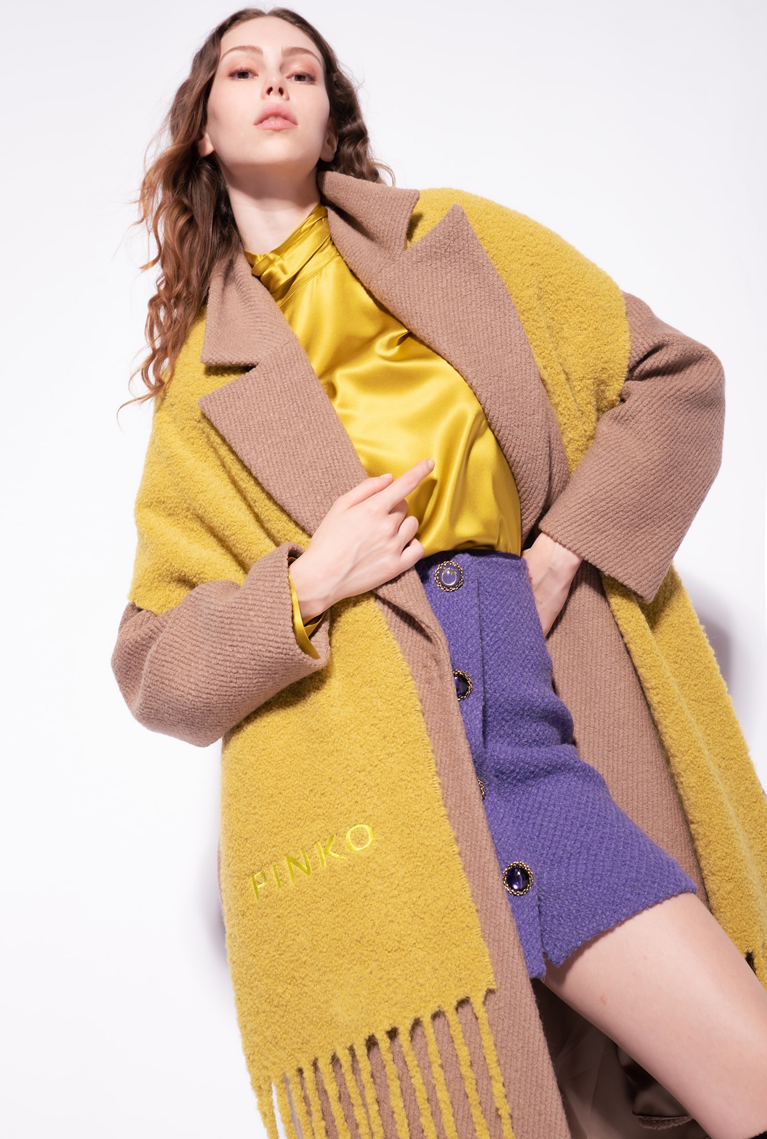 Bouclé wraparound coat