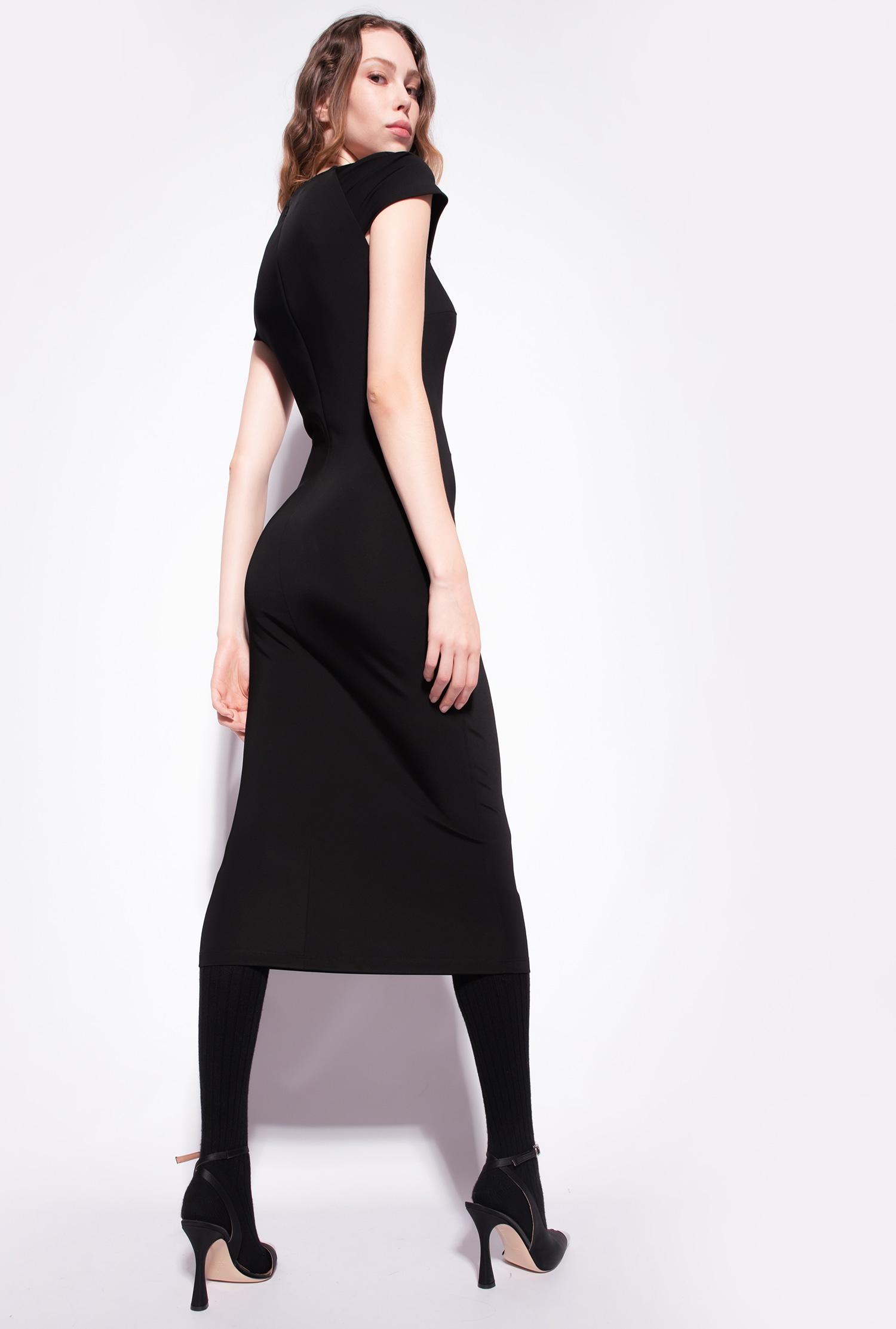 Long, plain, snug-fitting dress