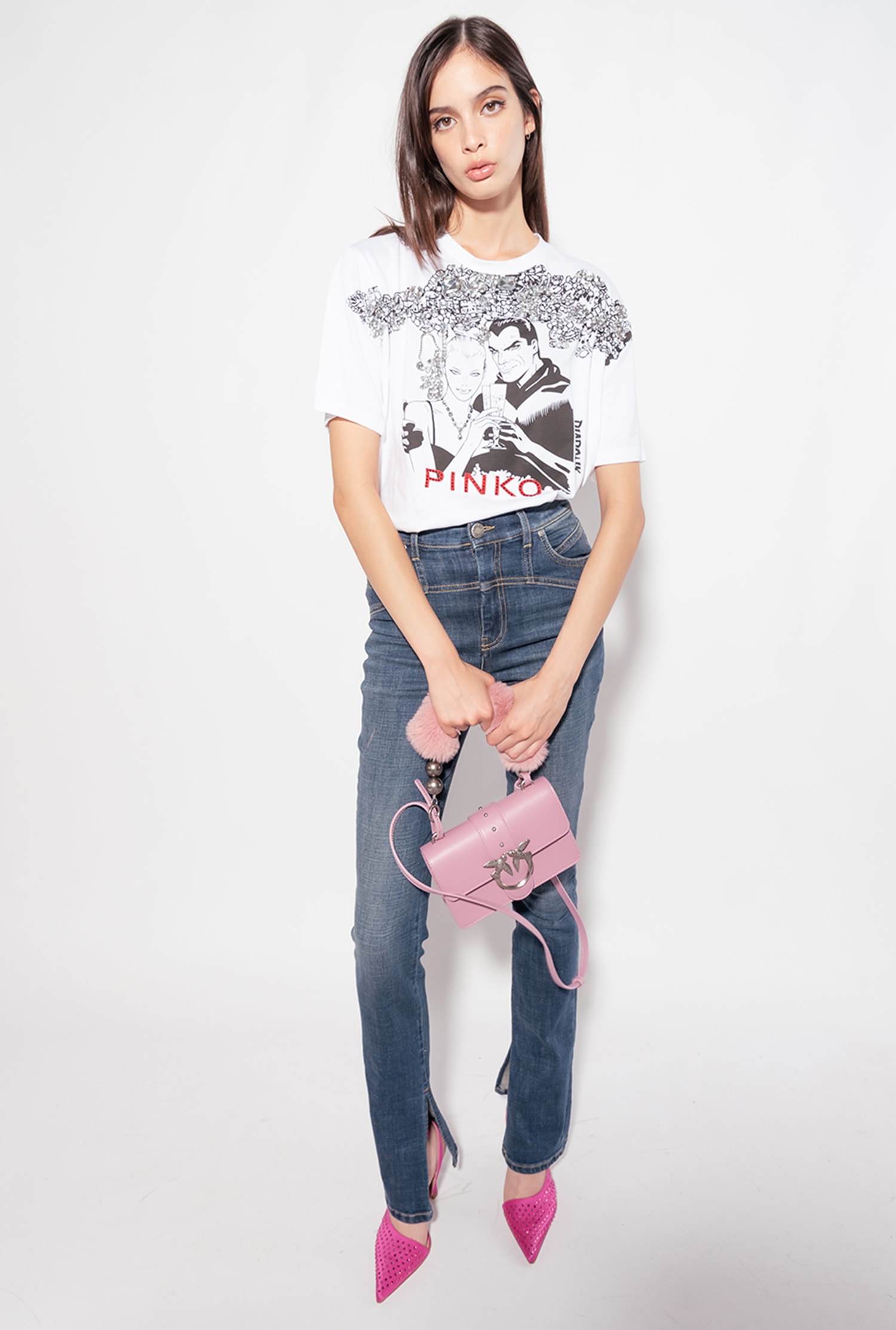 Bejewelled PINKO Diabolik T-shirt