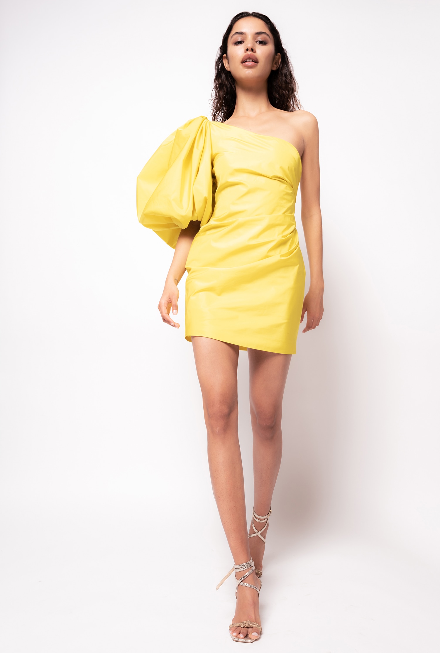 One-shoulder taffeta mini dress