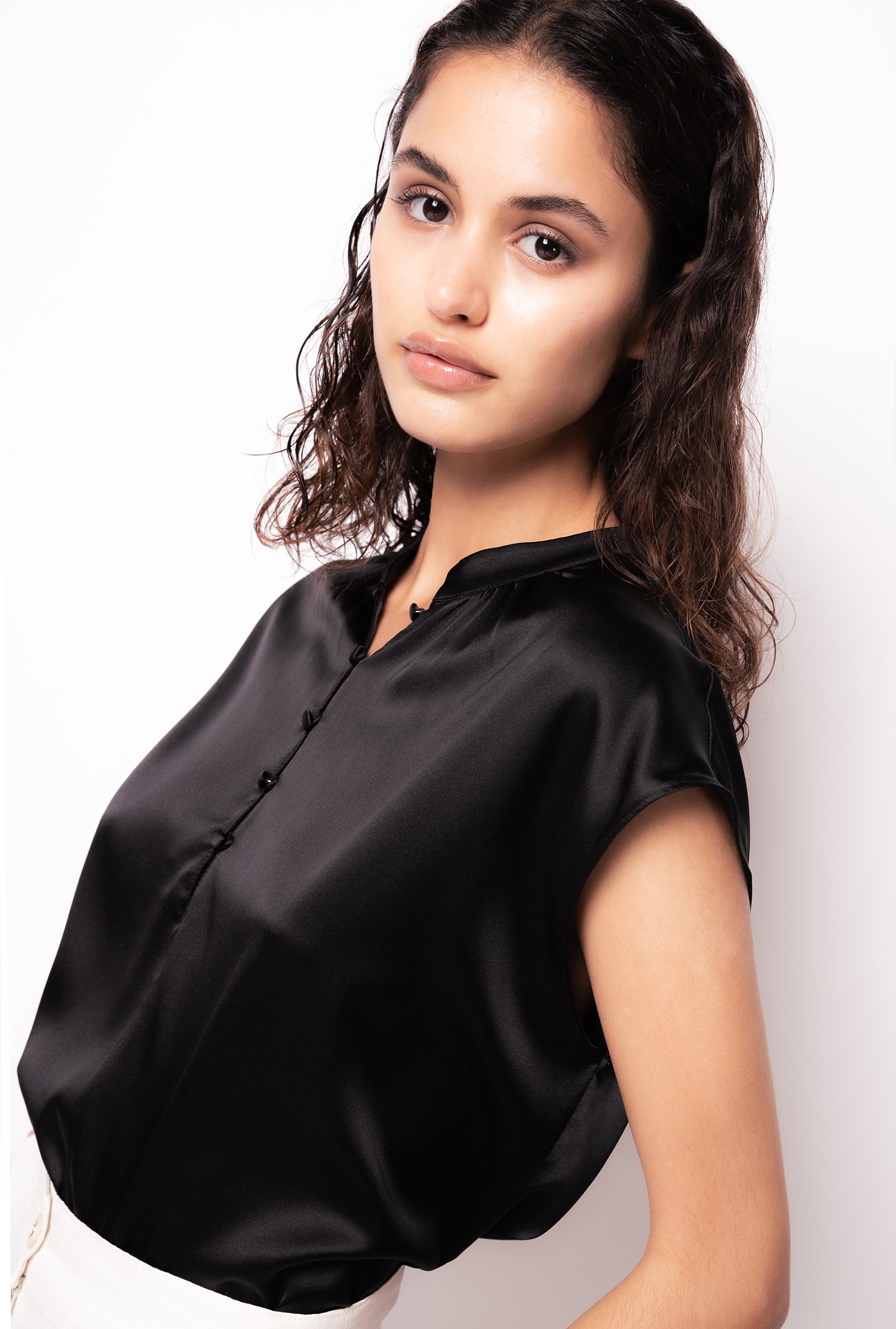 Sleeveless satin blouse