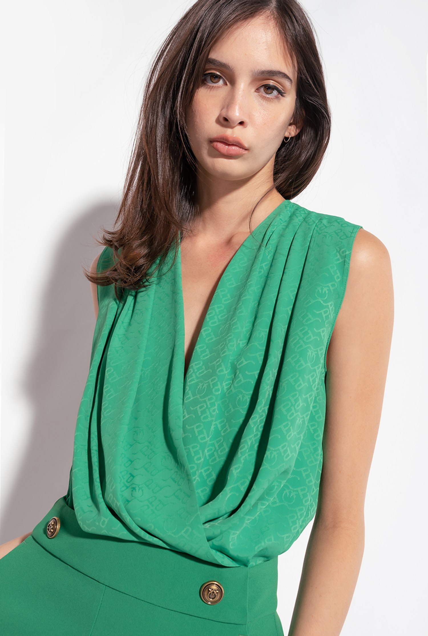 INES 12 CREPE DE CHINE BODYSUIT WITH JACQUARD LOGO