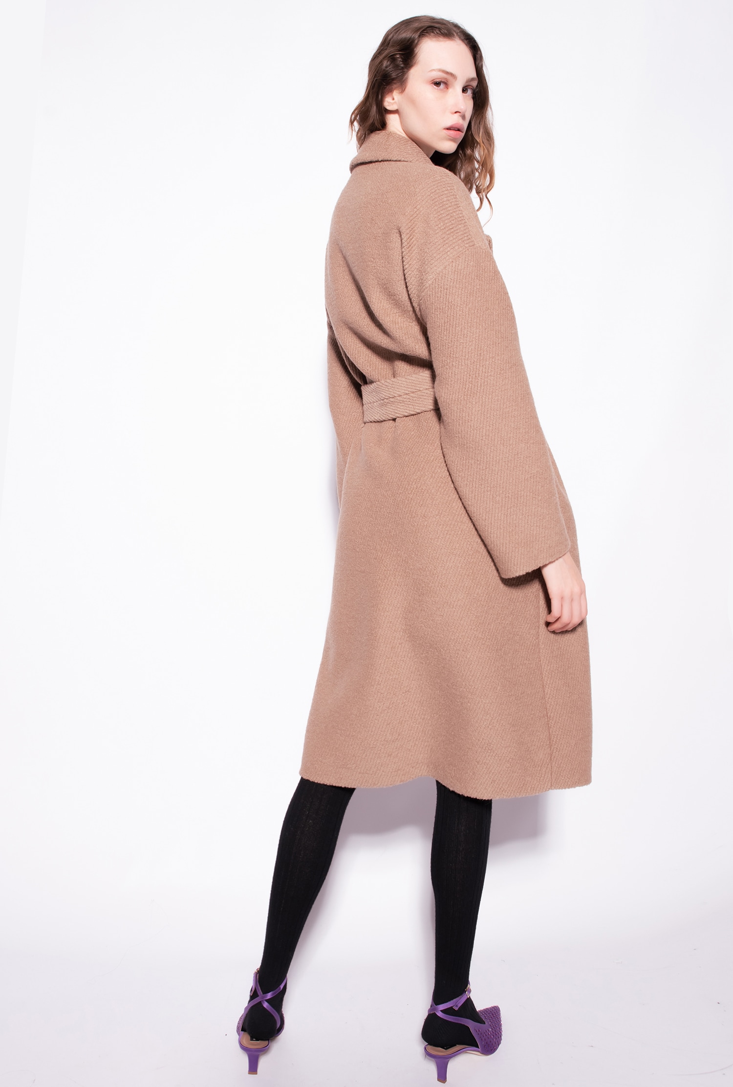 Bouclé wraparound coat