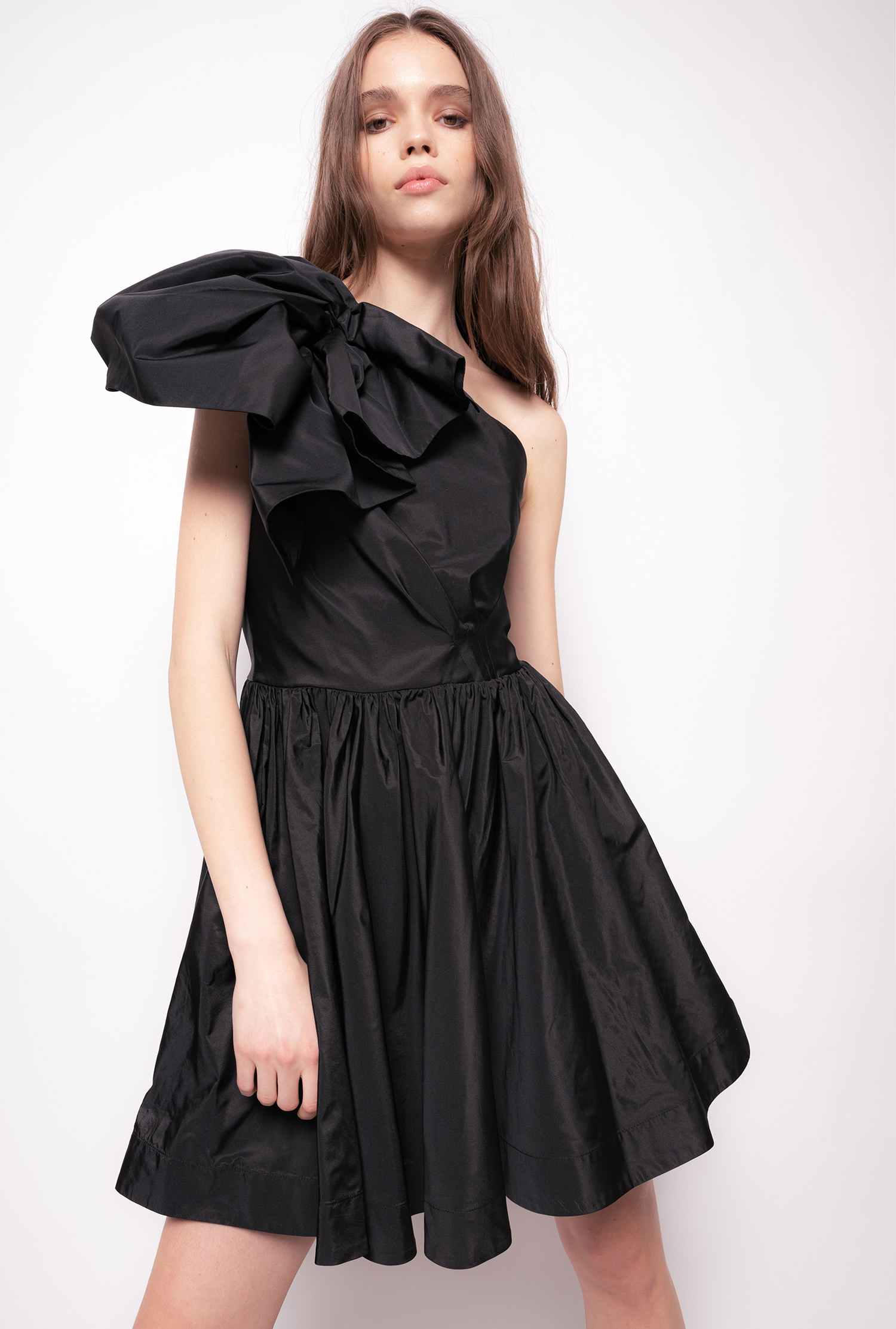 One-shoulder taffeta mini dress