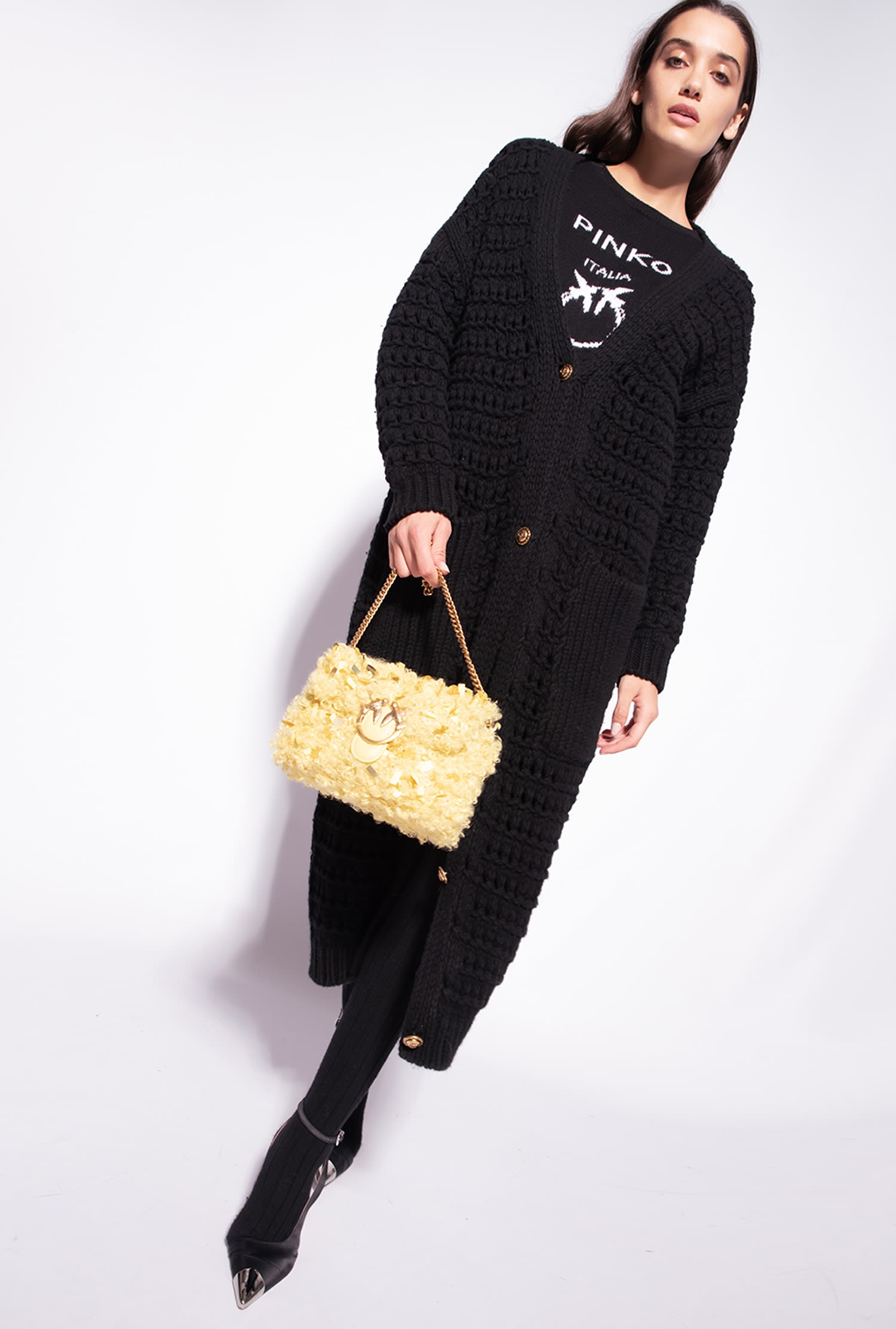 Mesh-stitched maxi cardigan