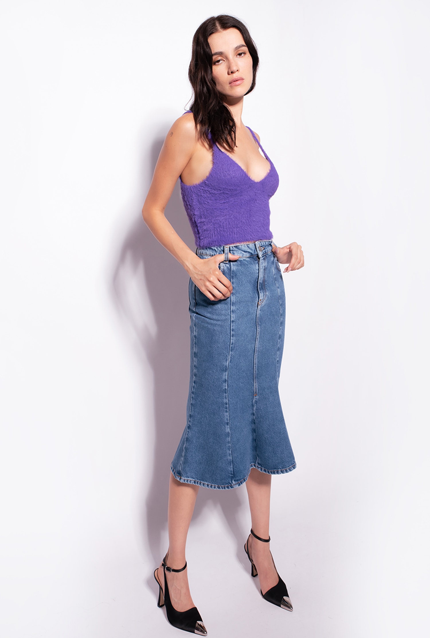 Denim midi skirt
