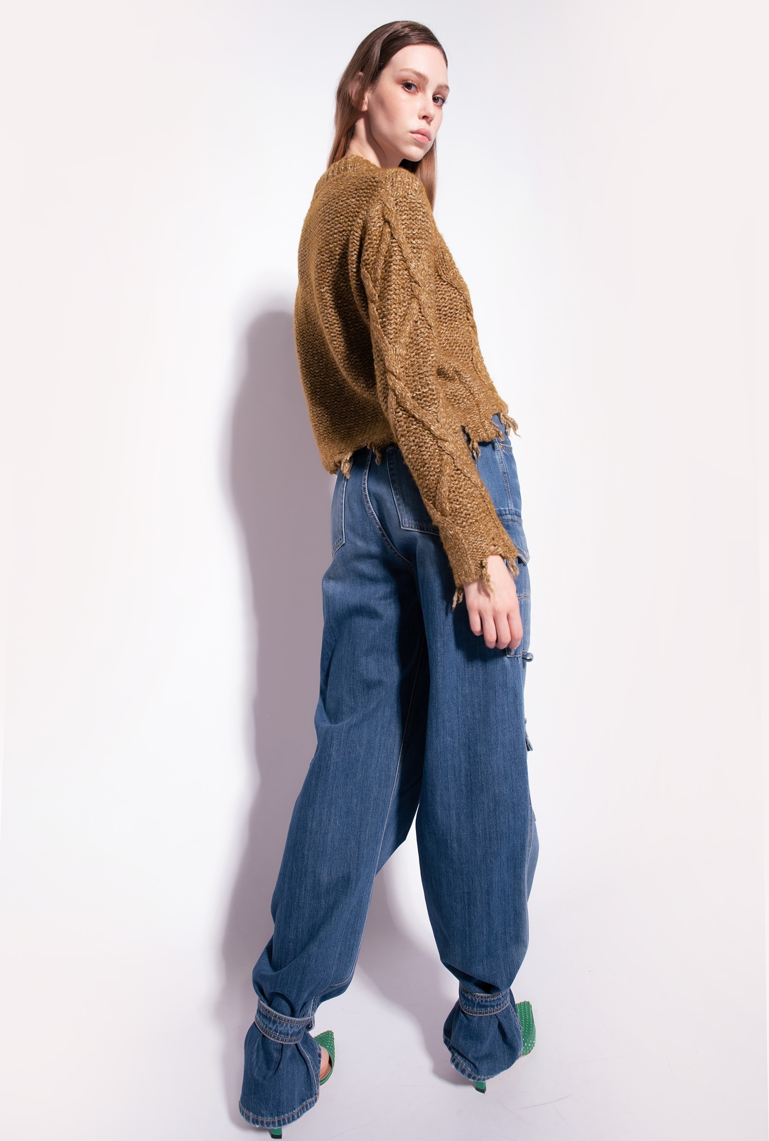 Used-look pullover with maxi-diamond knit