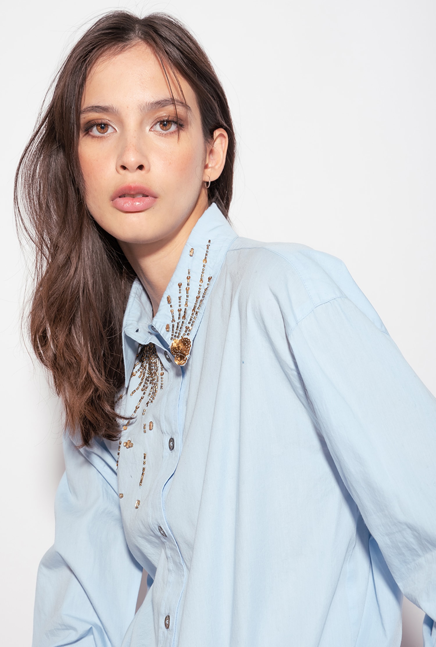 Poplin shirt with embroidery