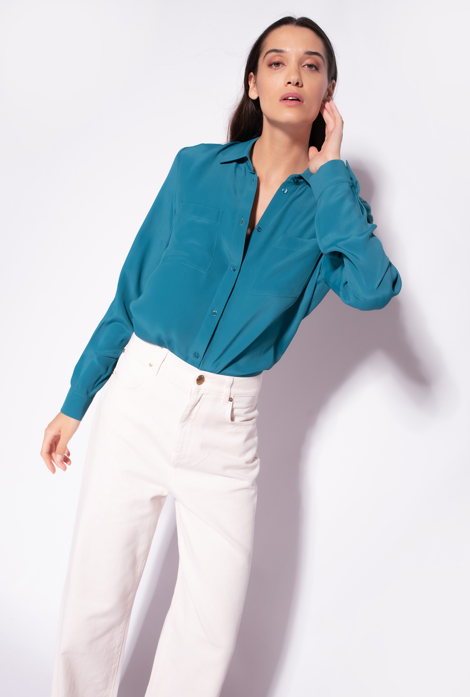 Silk-blend shirt with breast pocket