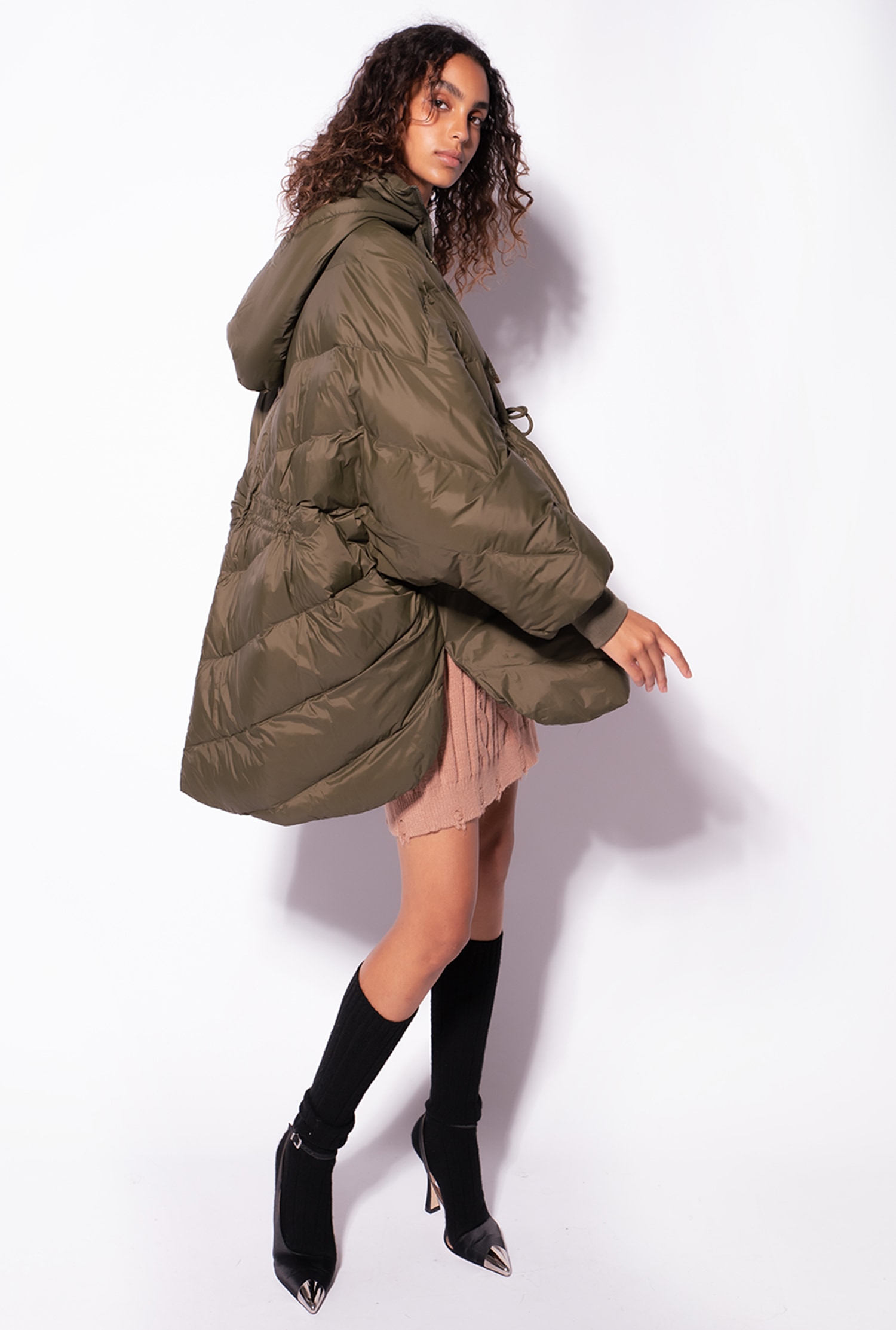 Midi technical canvas down jacket