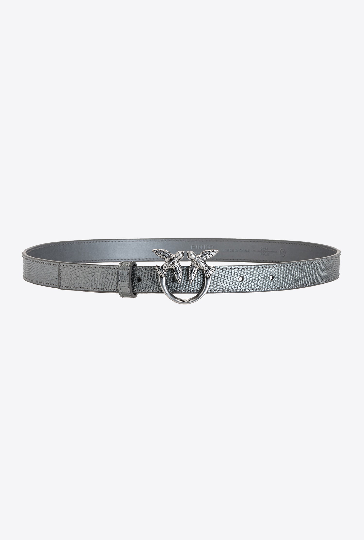 Love Birds thin leather belt with lizard print