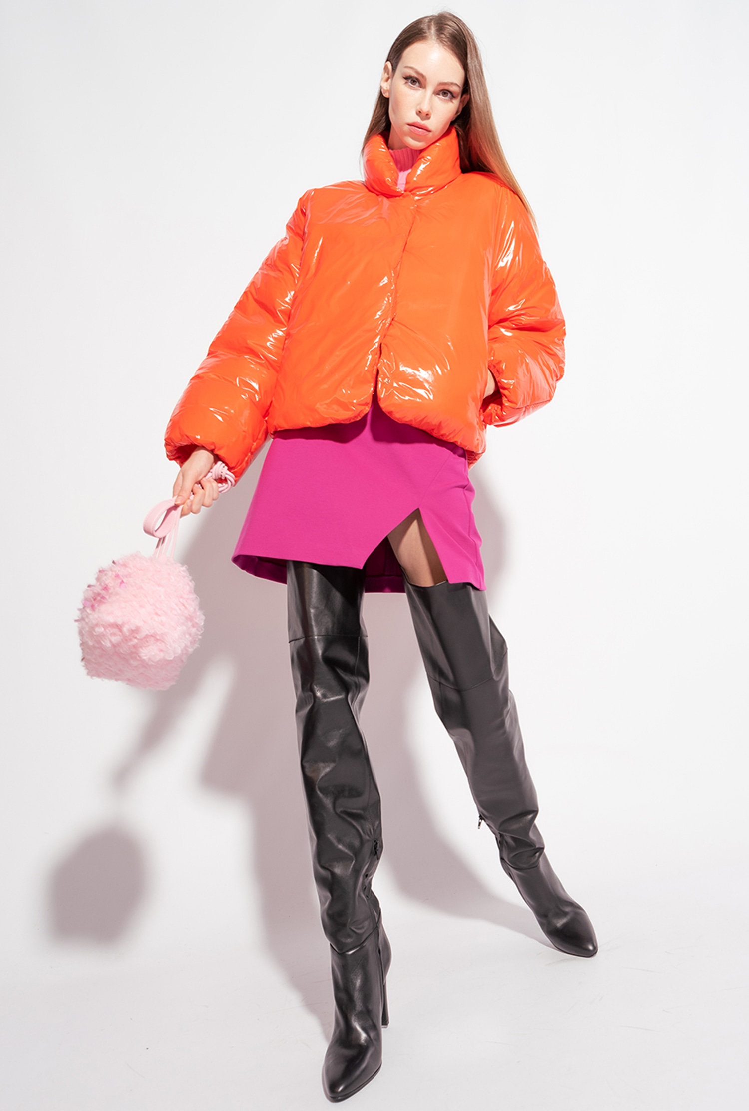 Padded crystal nylon bomber jacket