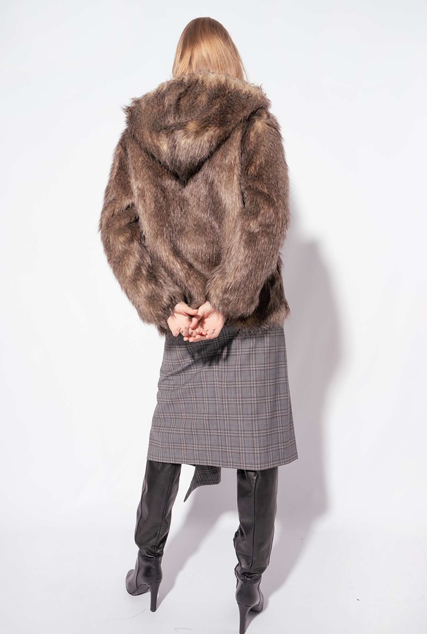 Calf-length check skirt