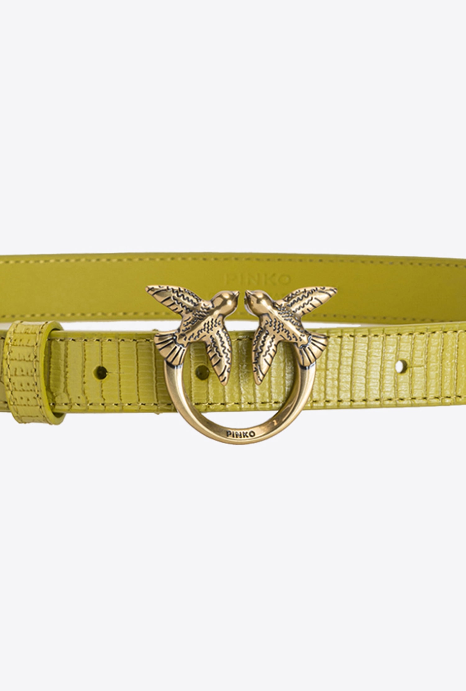 Love Birds thin leather belt with lizard print