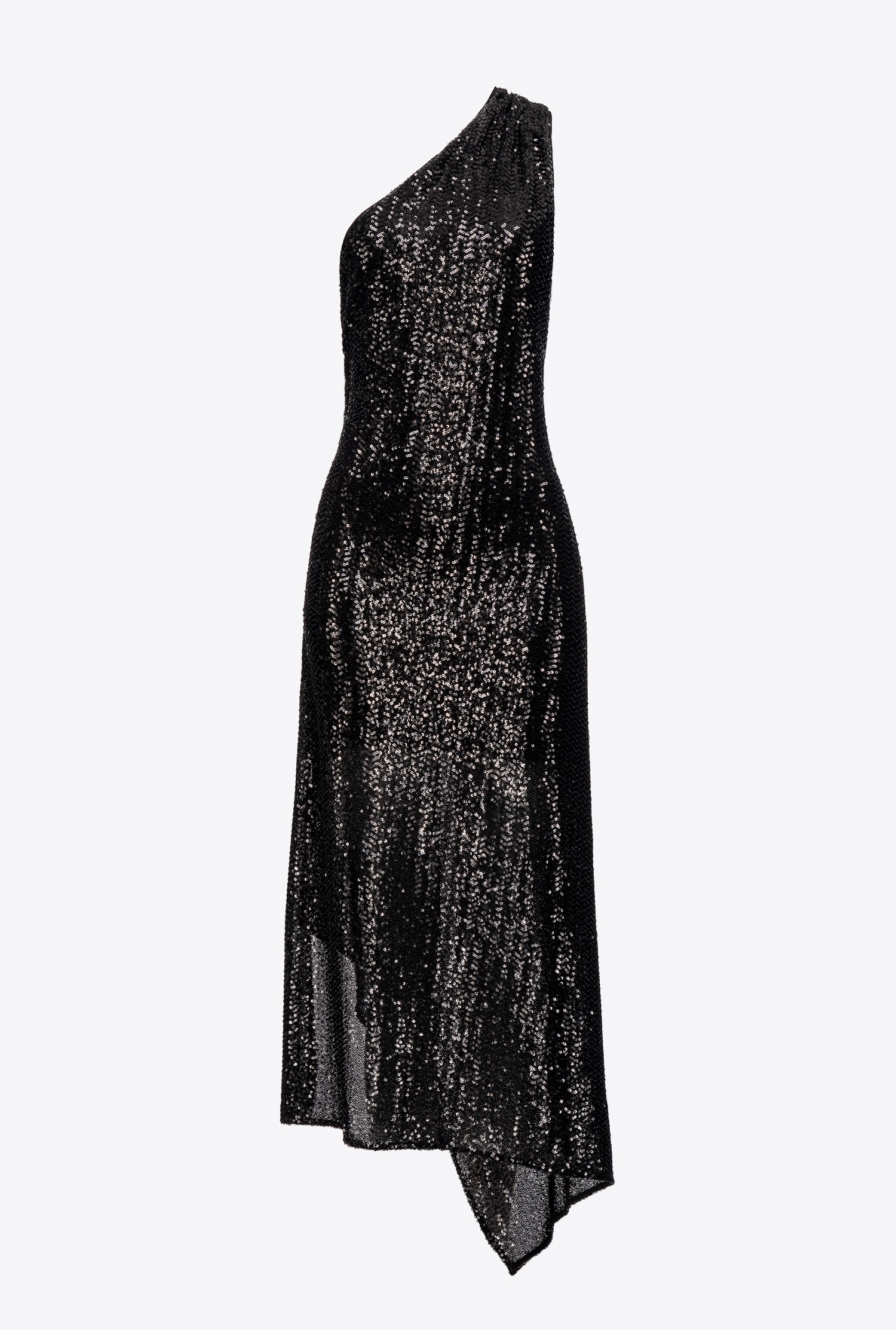 Fully sequinned one-shoulder dress