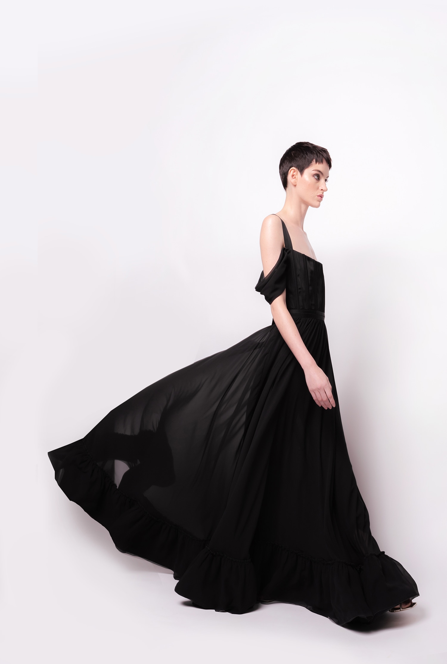 Long georgette bustier dress