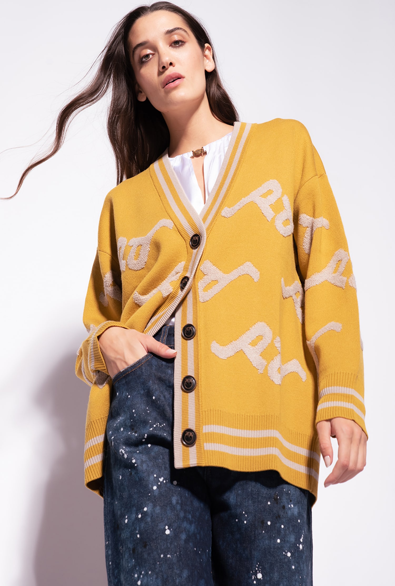 Jacquard college cardigan with logo