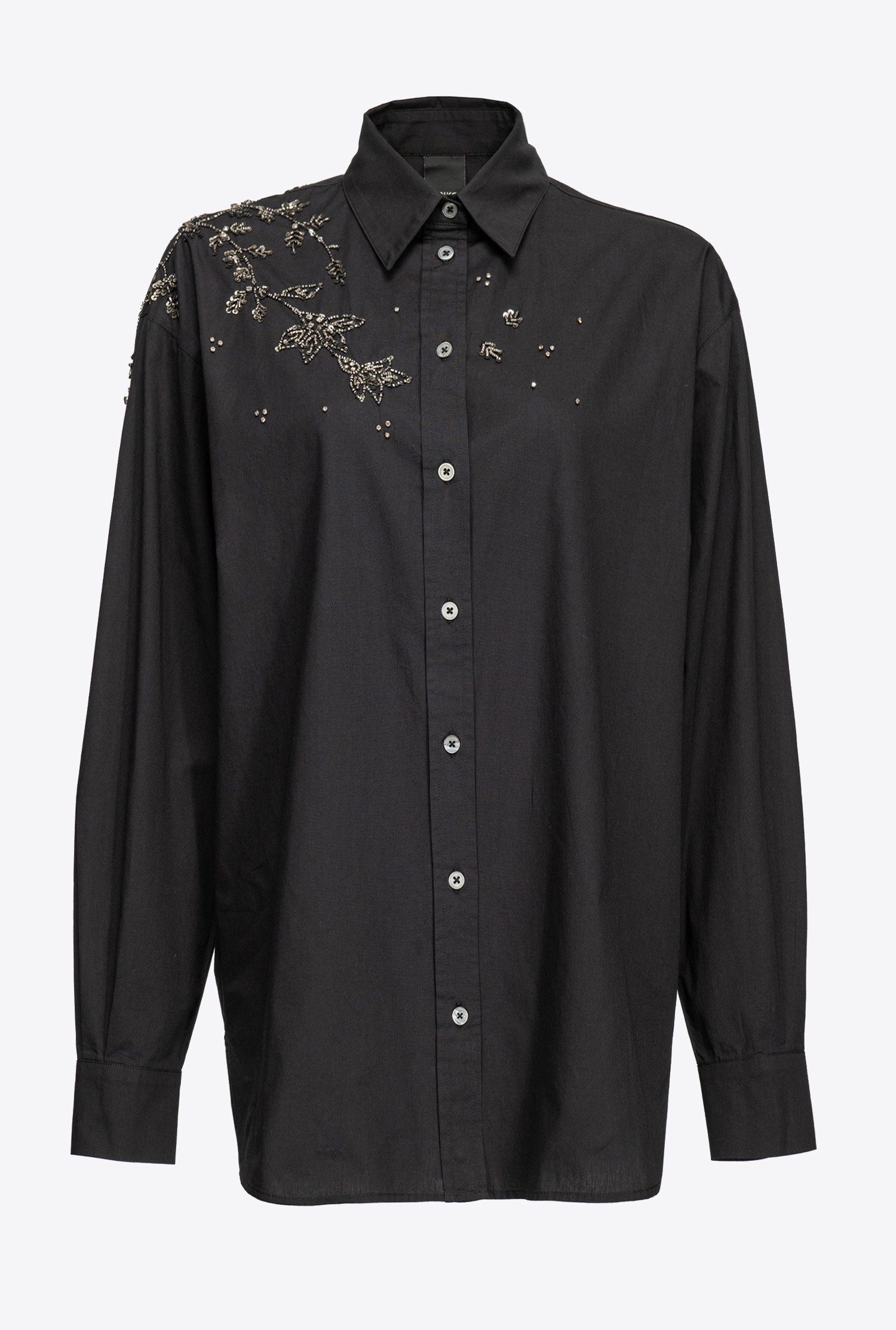Poplin shirt with floral embroidery