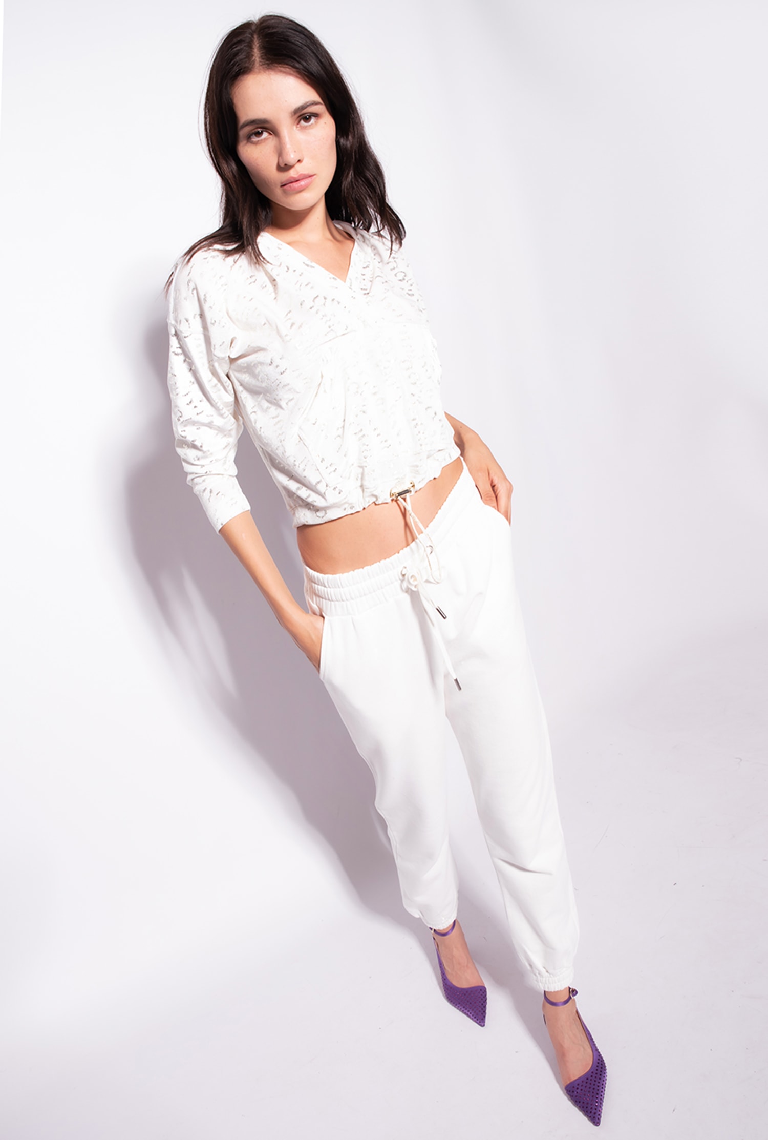 Chenille sweatshirt with laminated spots