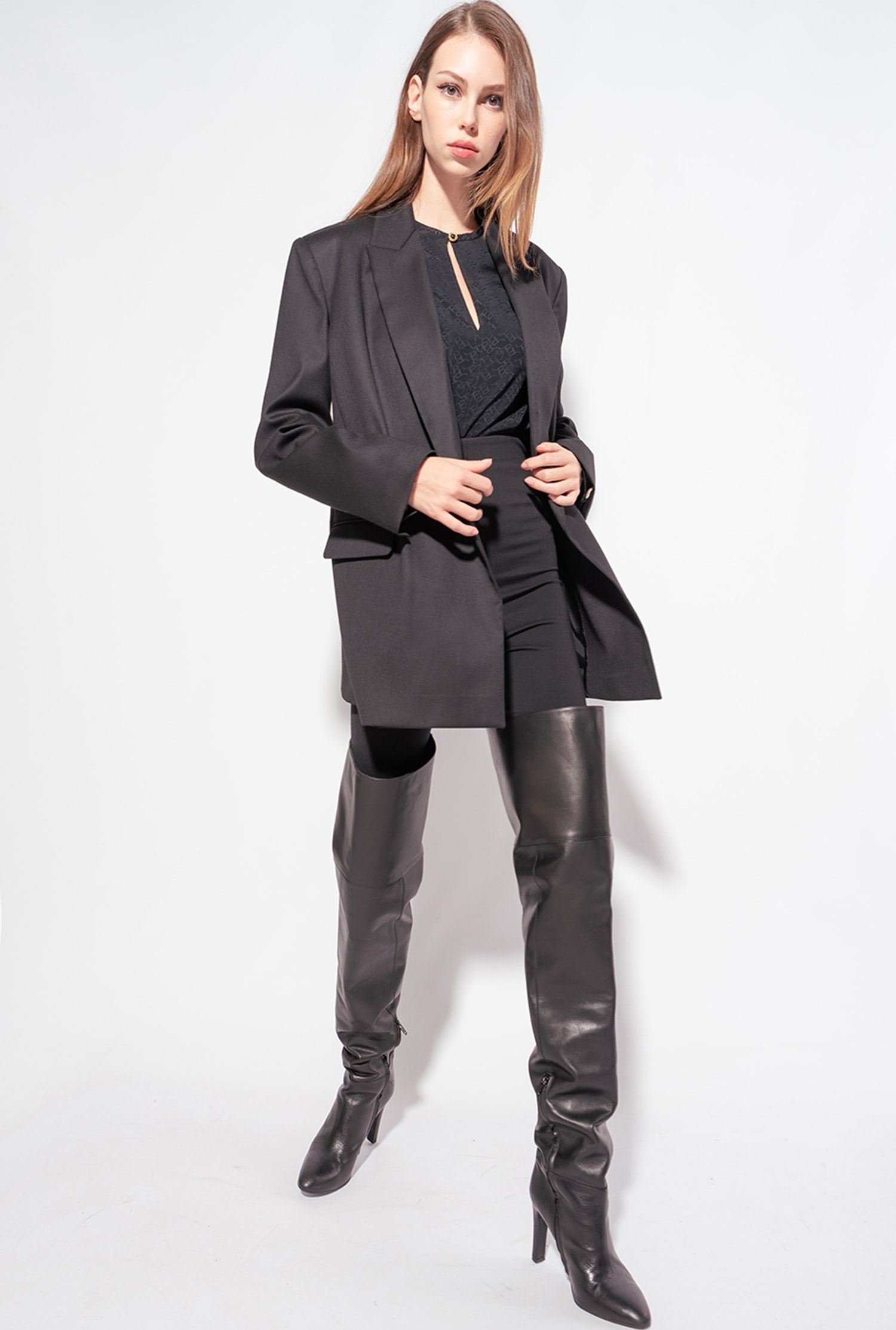 Flannel blazer with belt