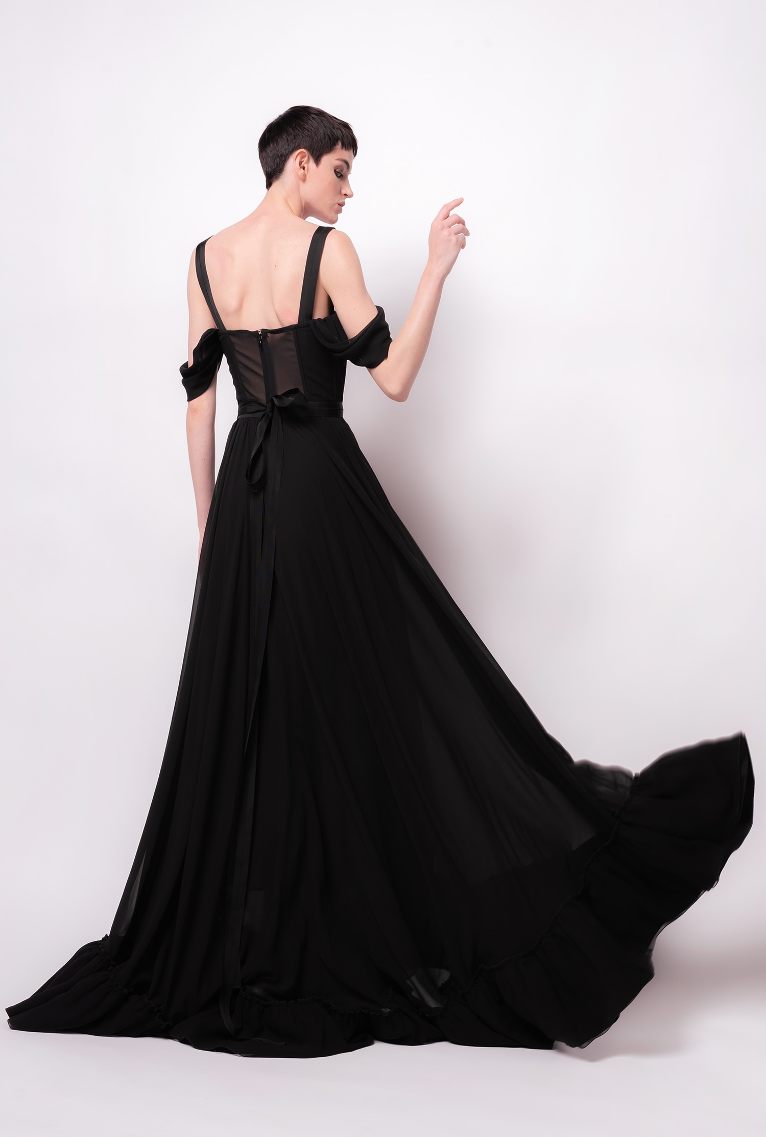 Long georgette bustier dress