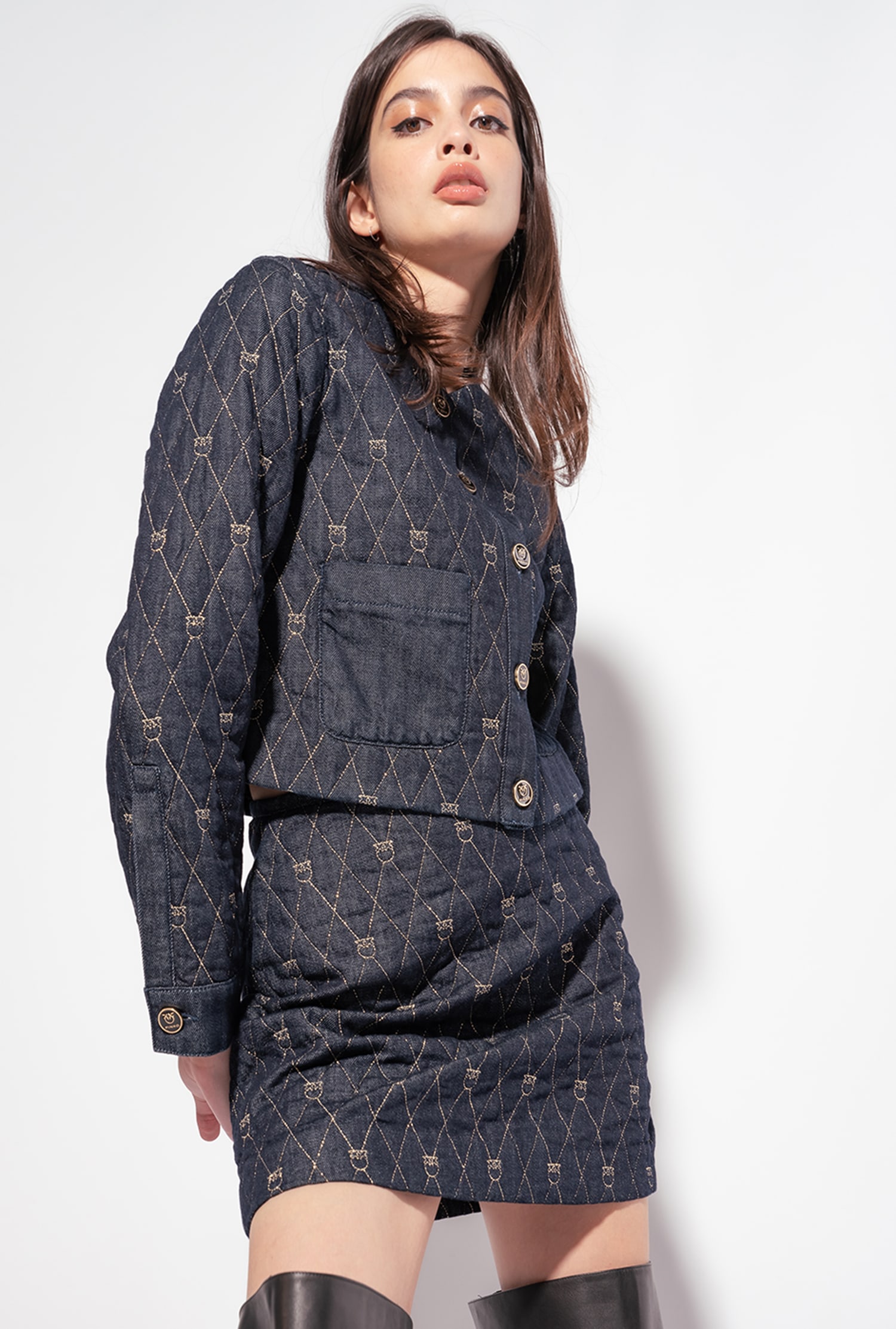 Quilted boxy denim jacket