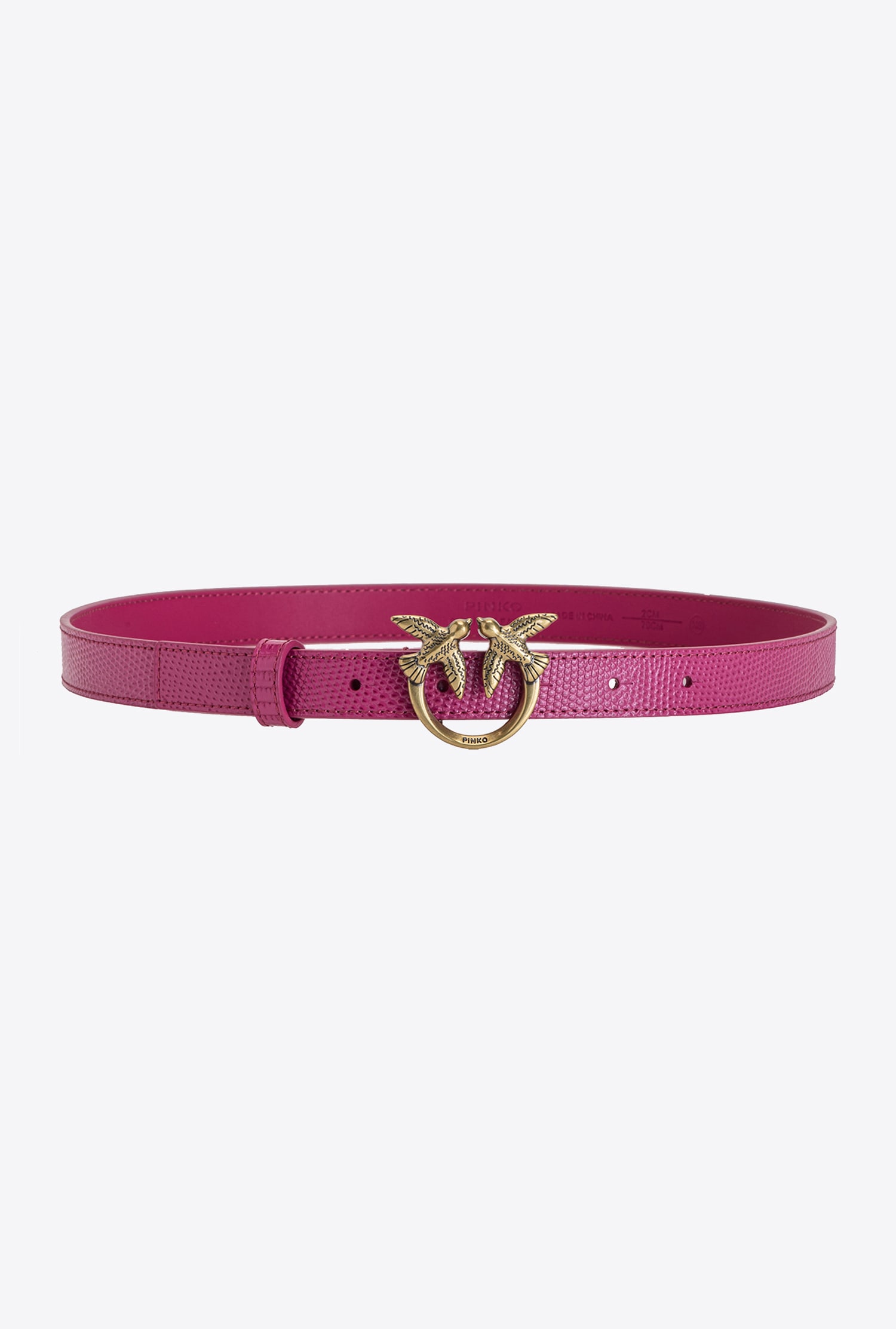 Love Birds thin leather belt with lizard print