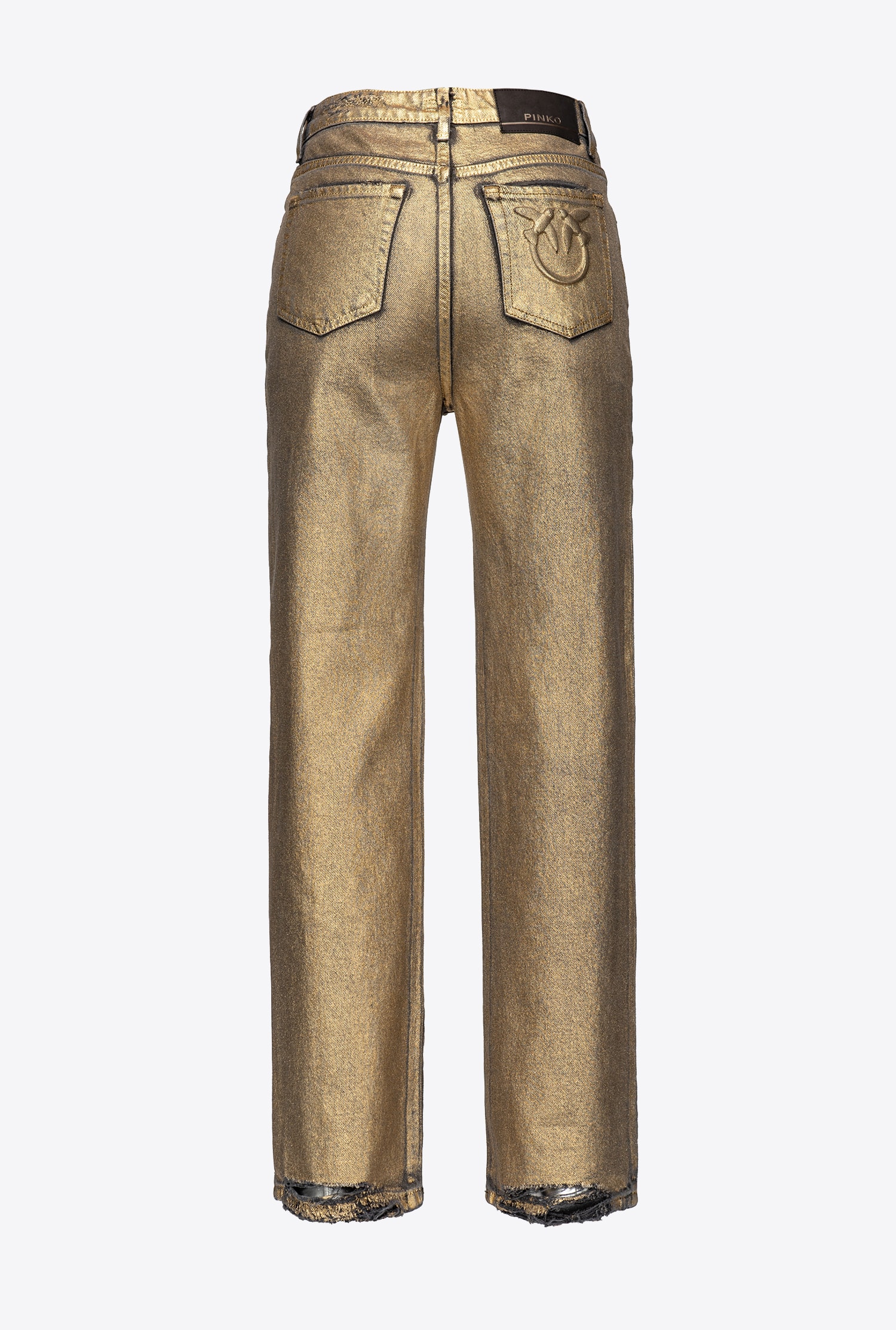 Laminated straight-cut jeans