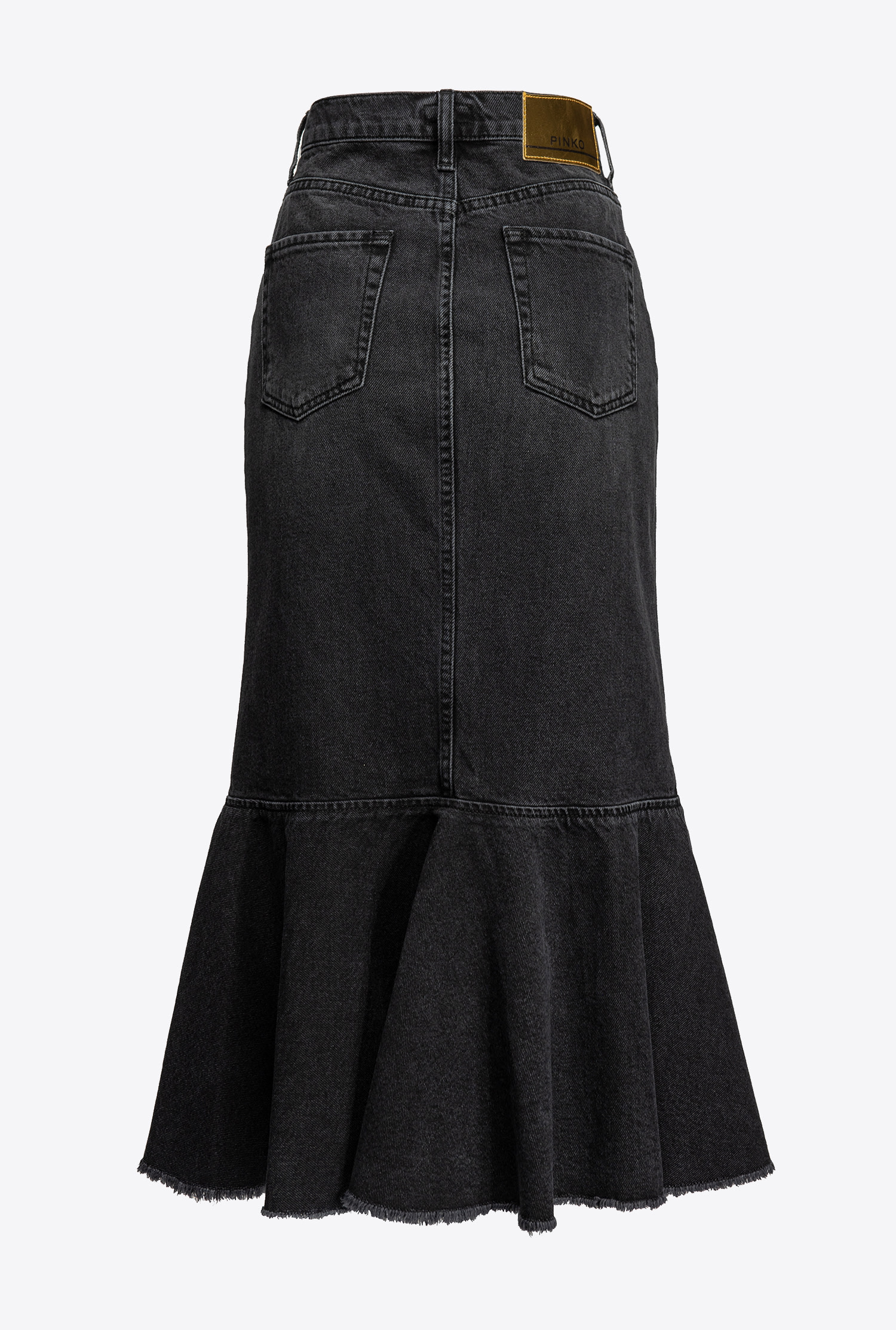 Black denim midi skirt