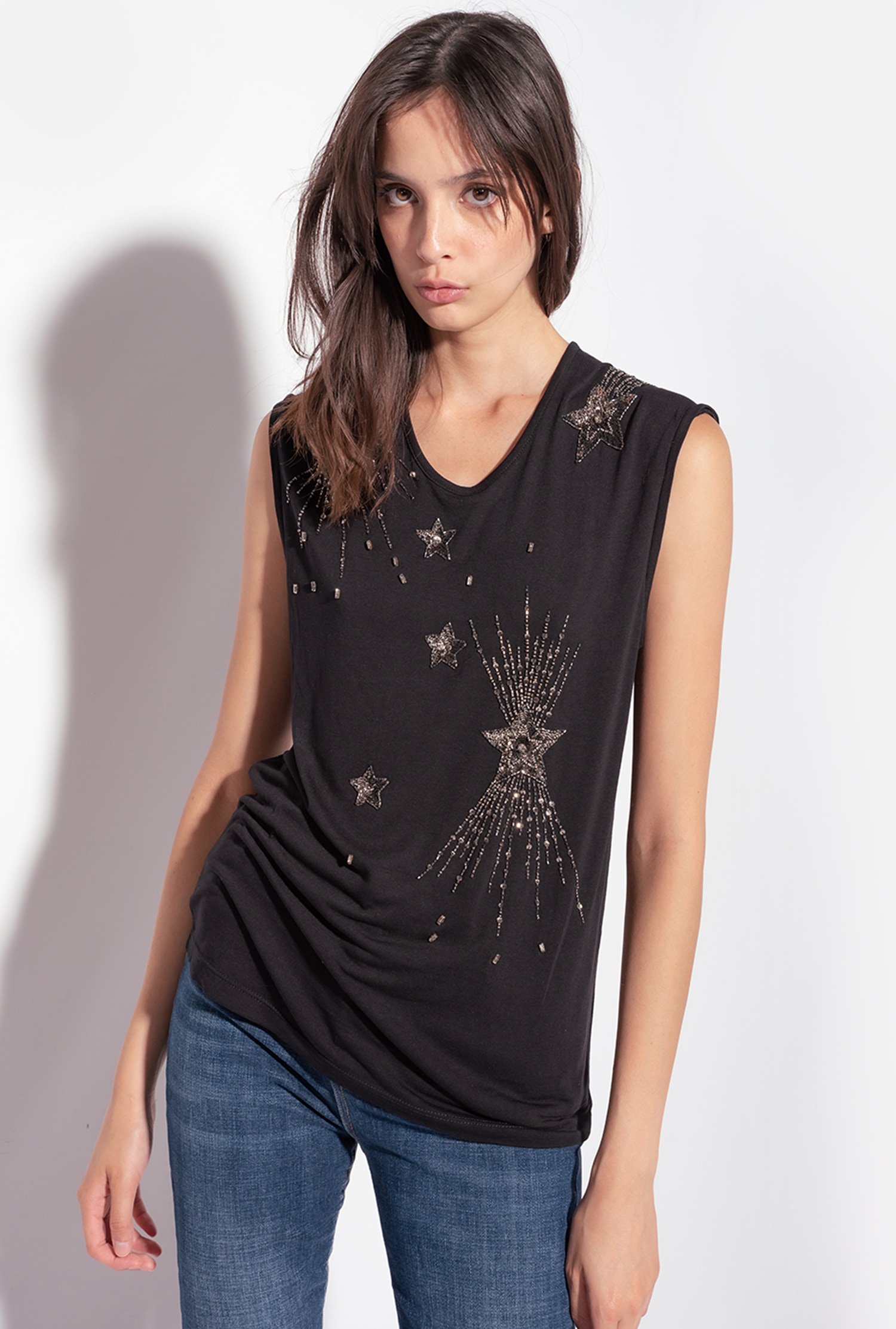 Top with shiny star embroidery