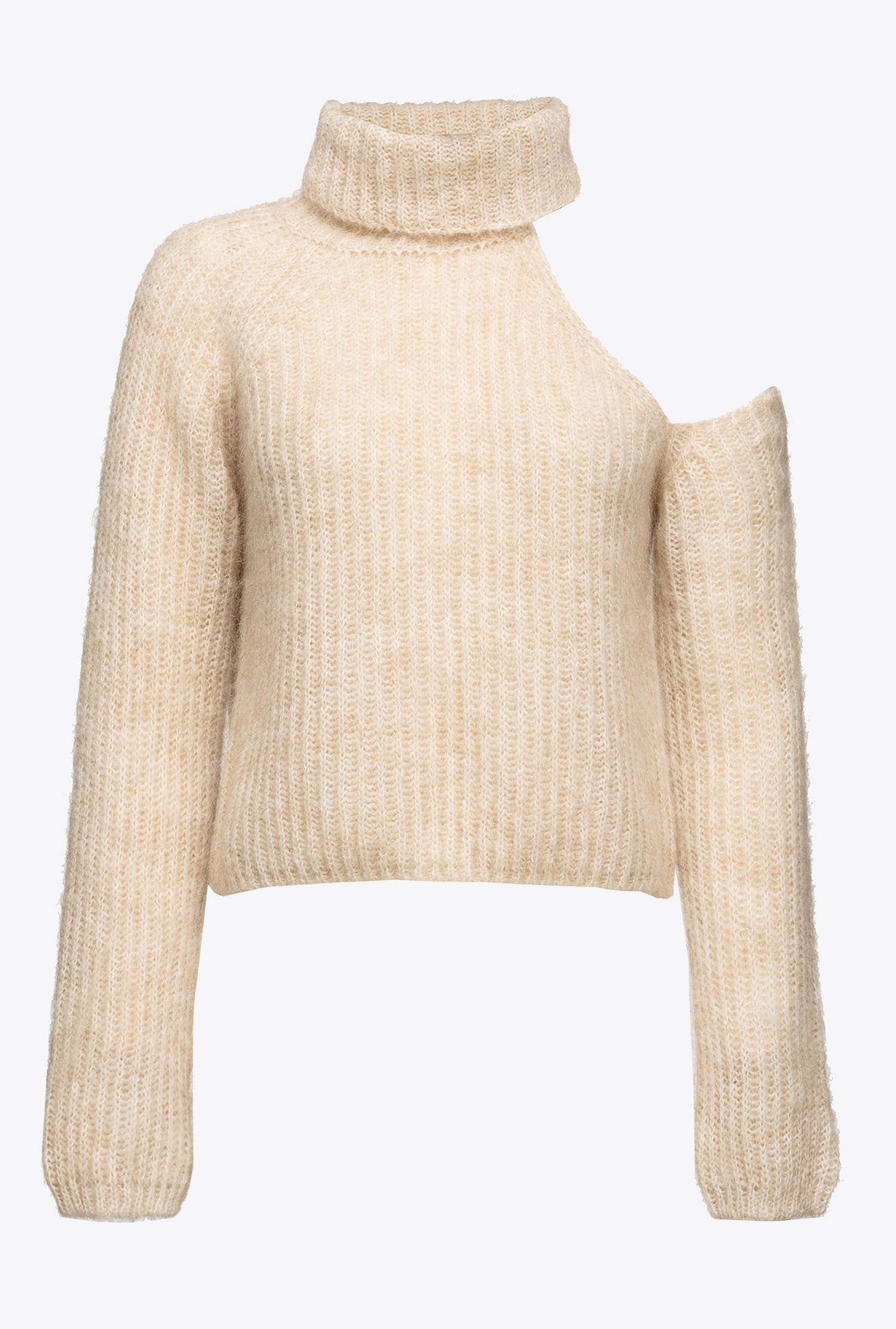 Turtleneck sweater with open shoulder