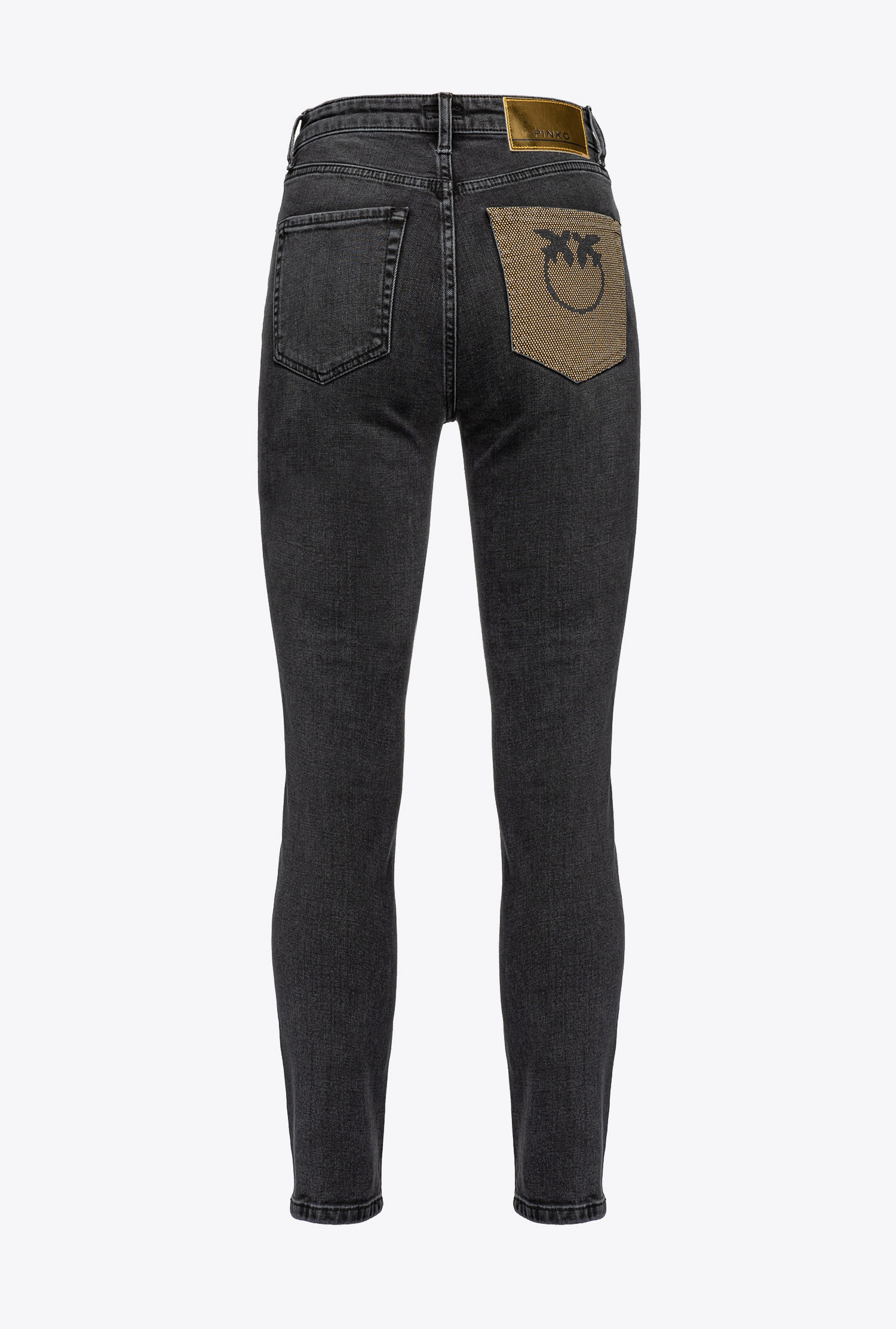 Snug-fitting black denim jeans