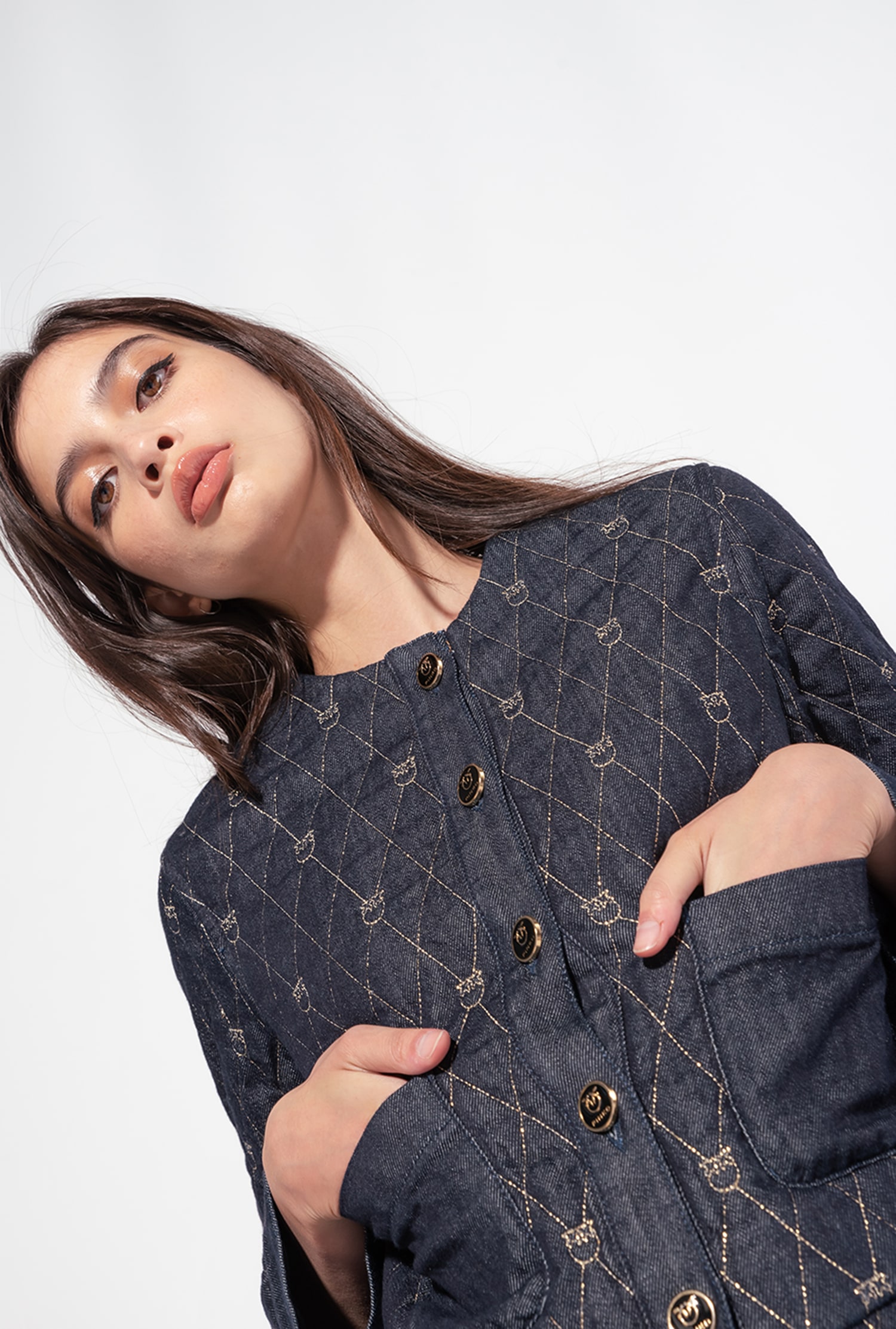 Quilted boxy denim jacket
