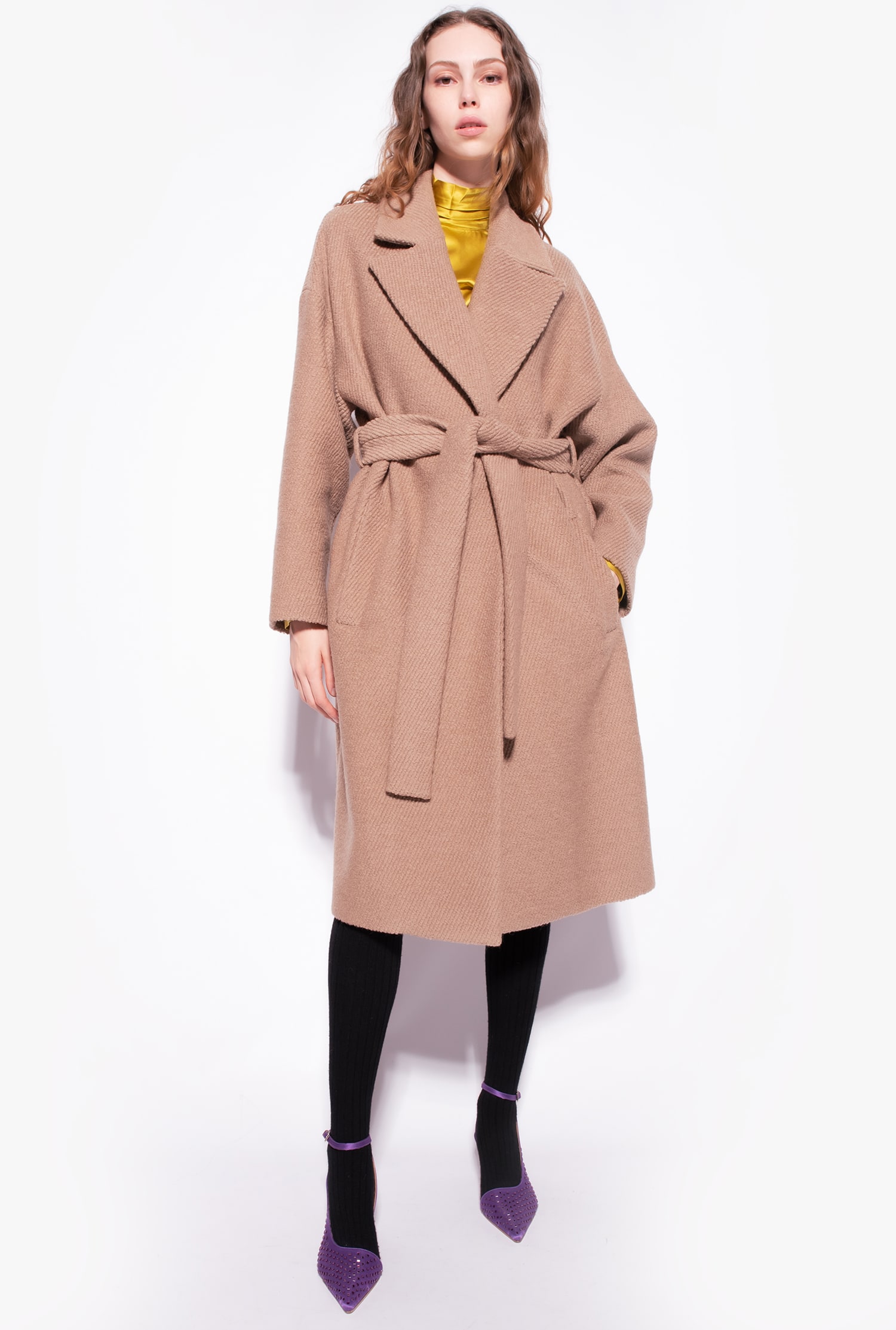 Bouclé wraparound coat