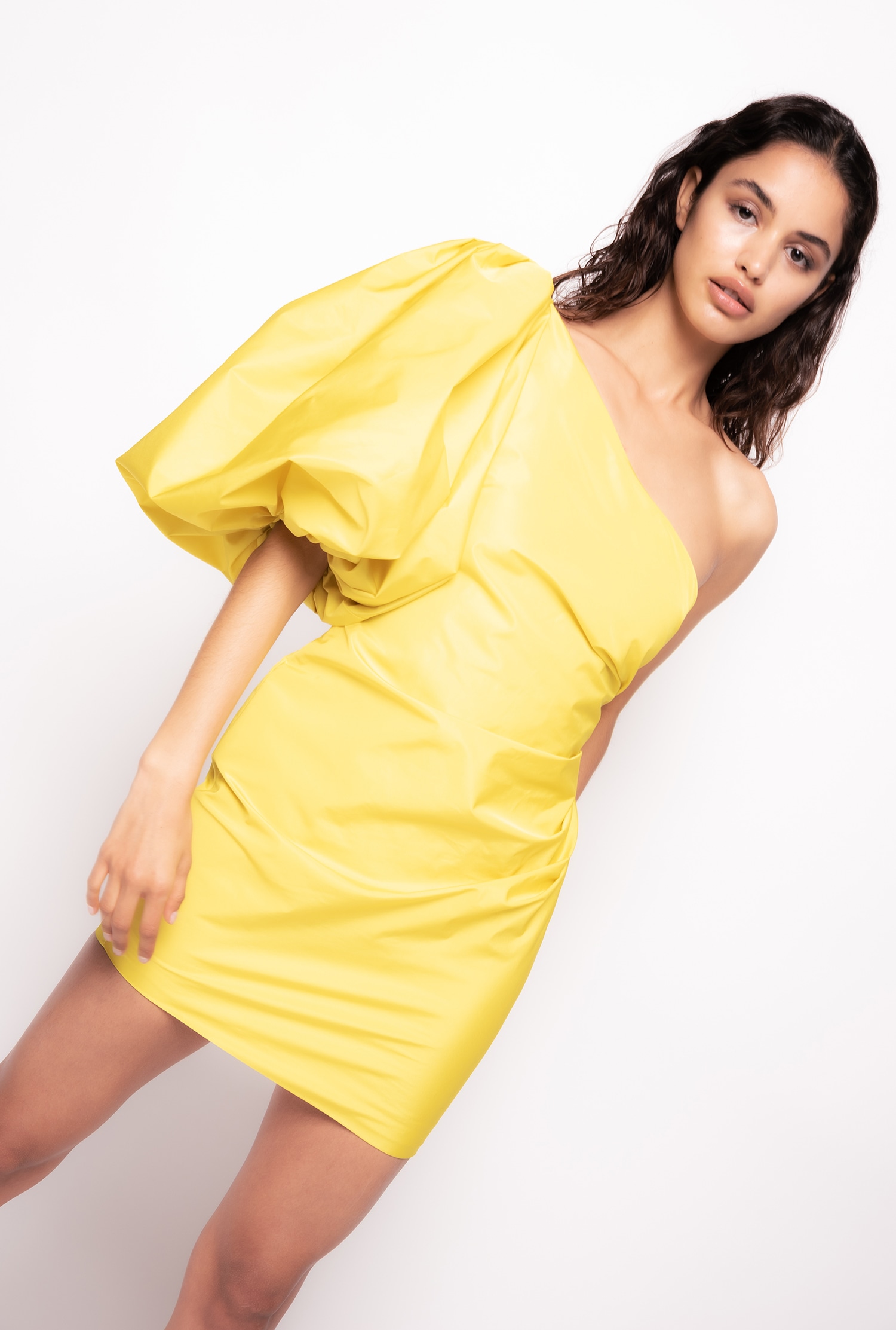 One-shoulder taffeta mini dress