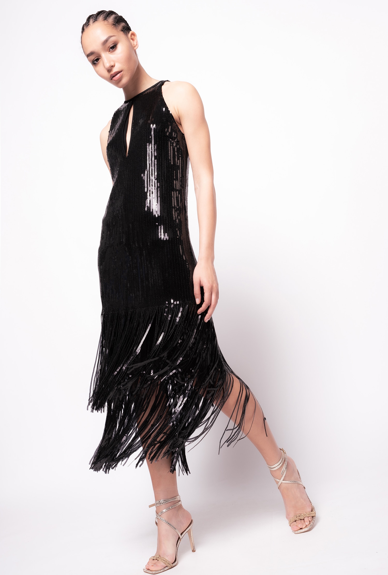 Fully sequinned dress with fringing