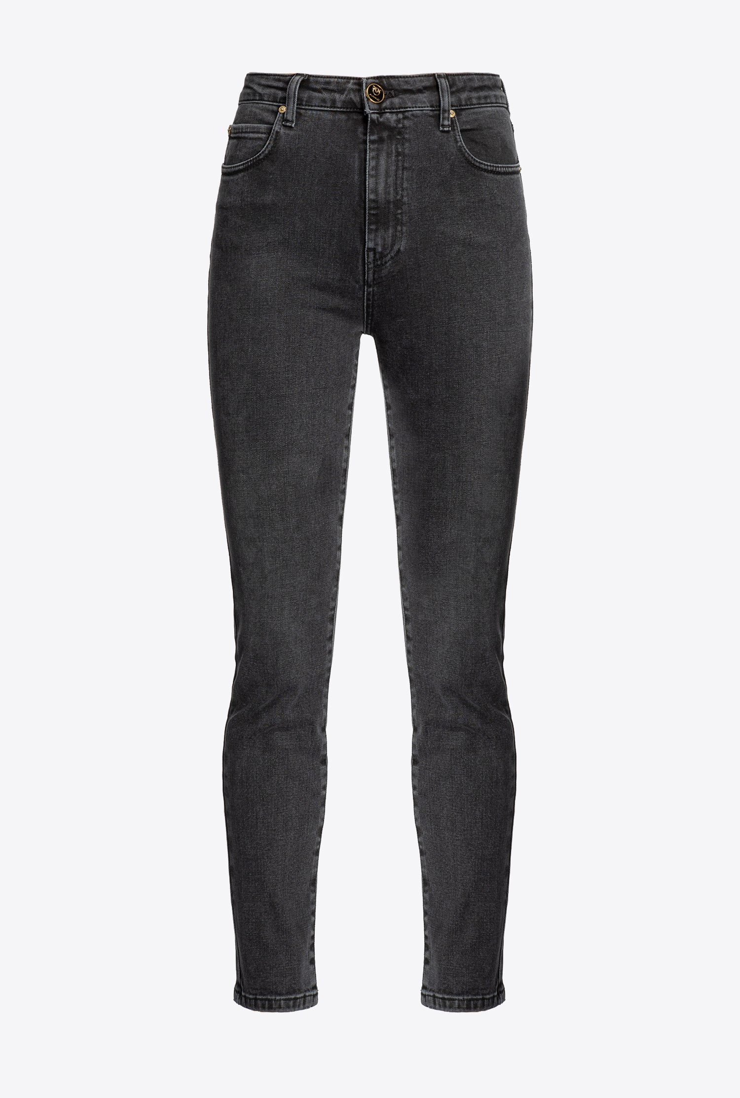 Snug-fitting black denim jeans