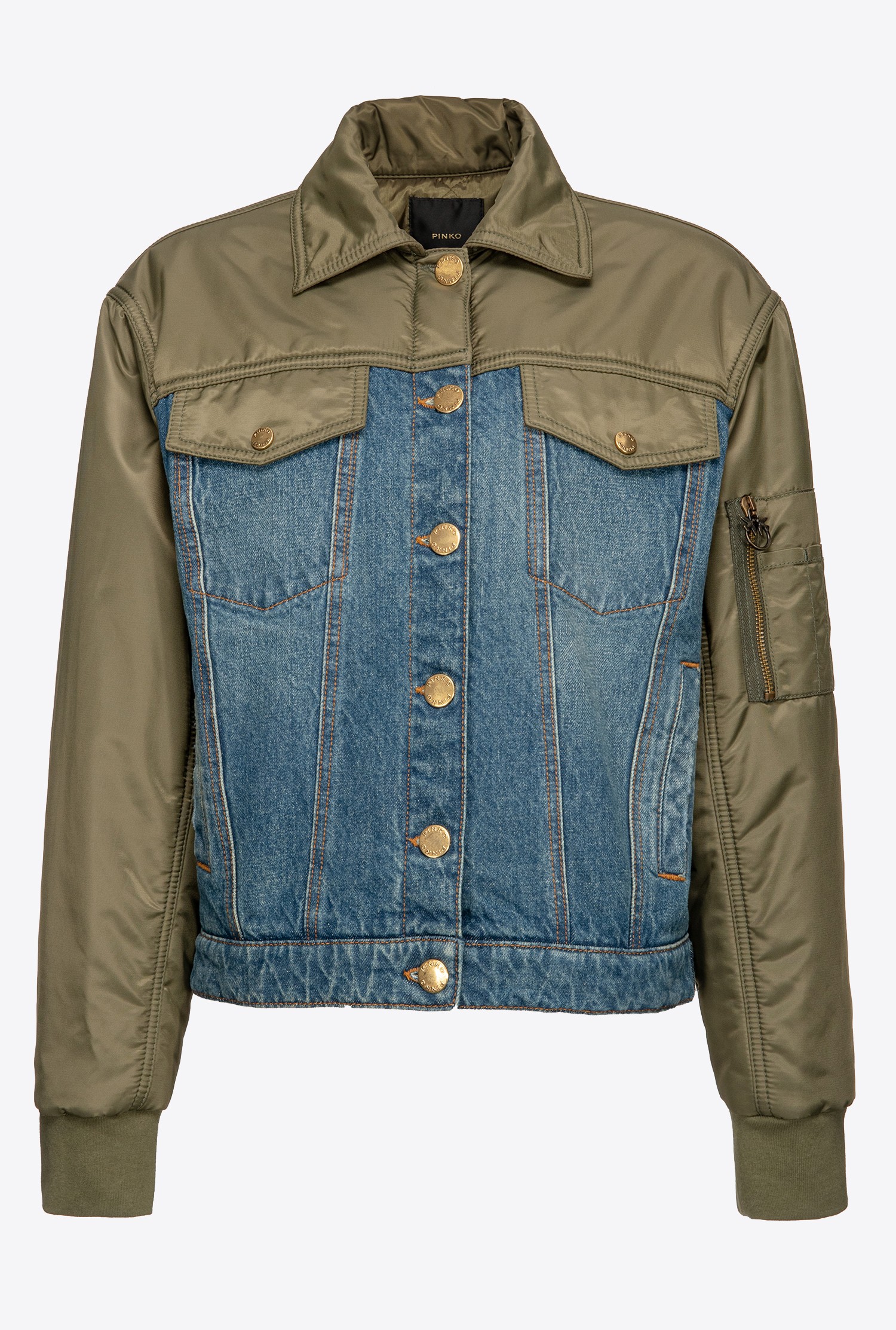 Denim jacket with technical canvas