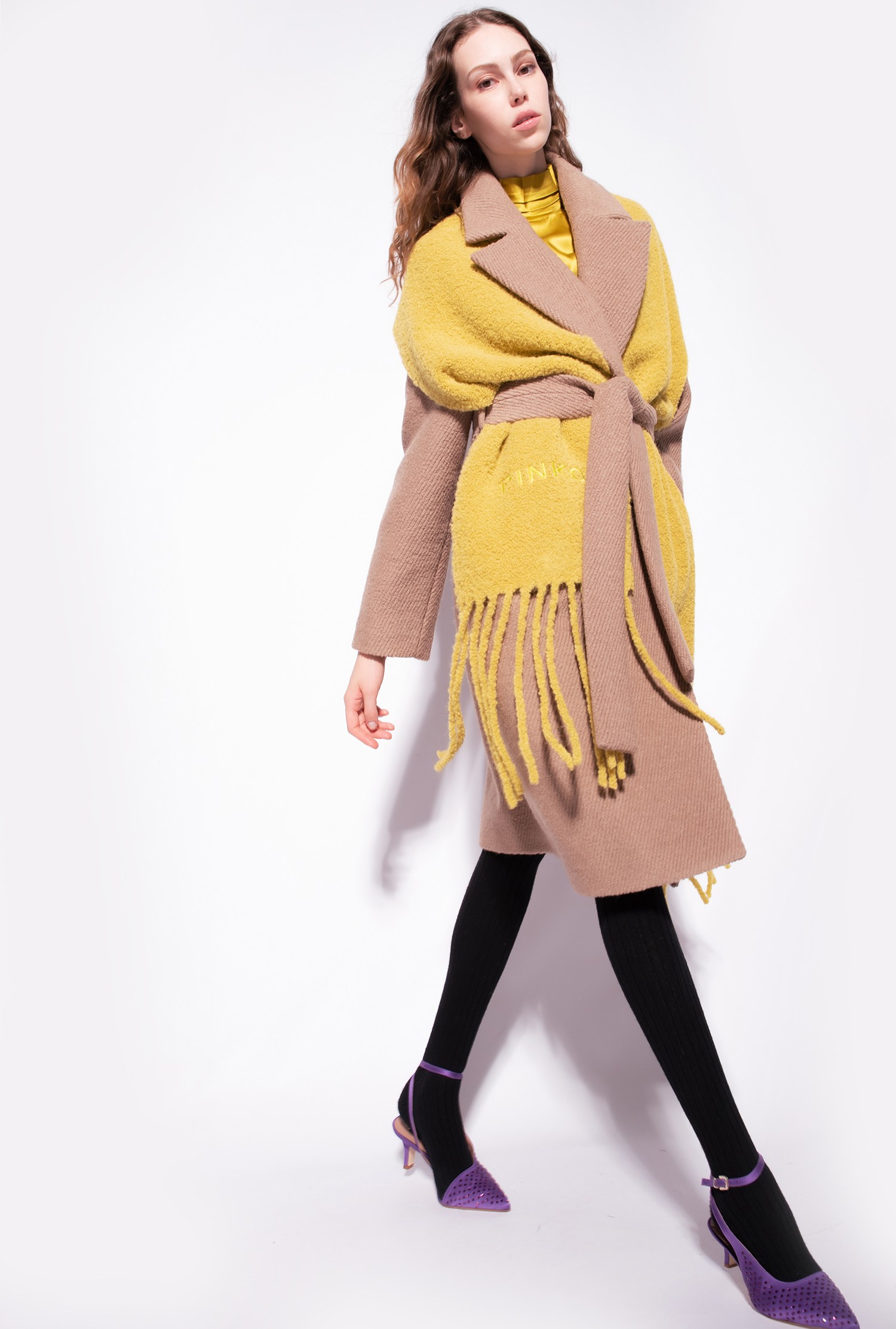 Bouclé wraparound coat