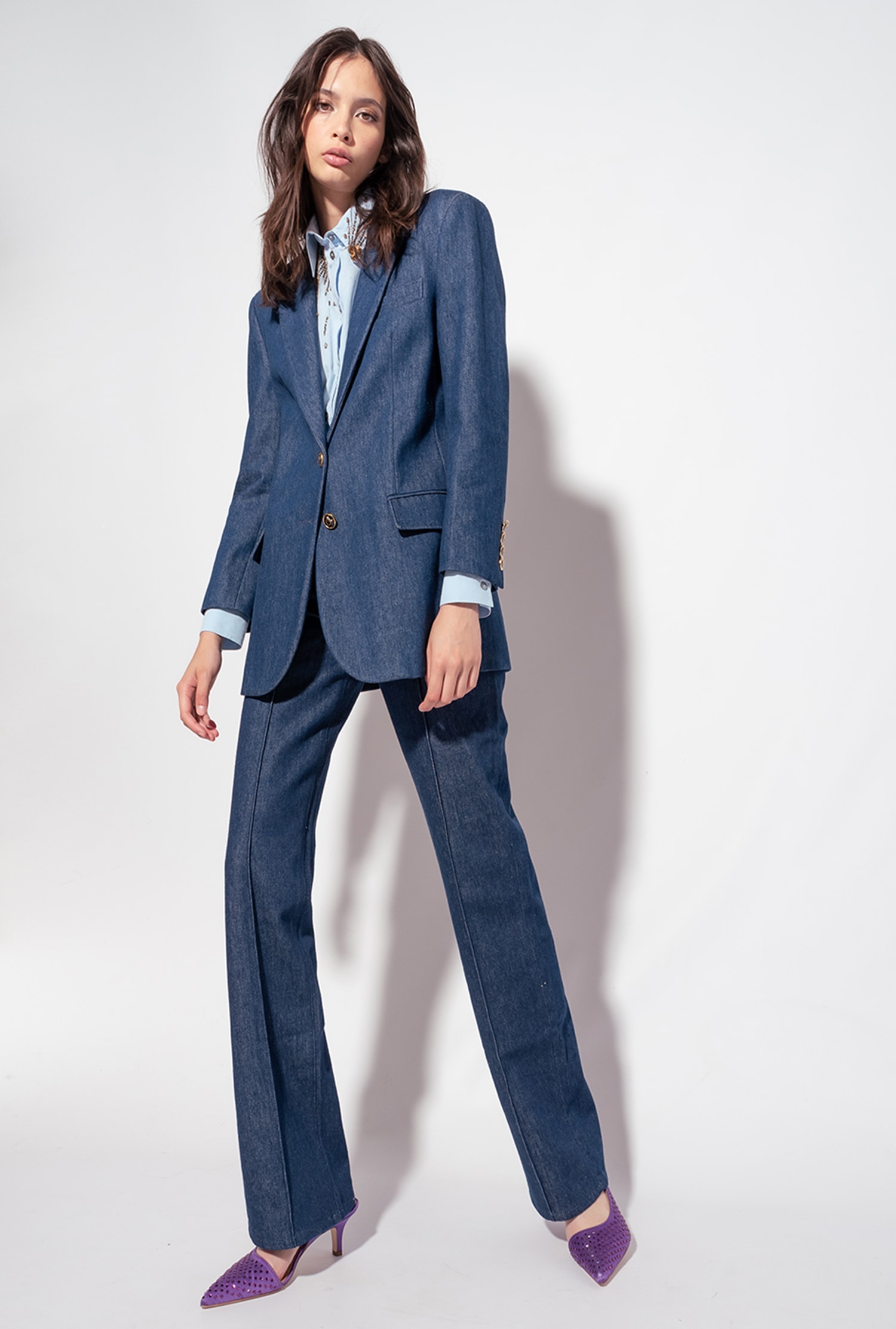 Flat-wash denim blazer