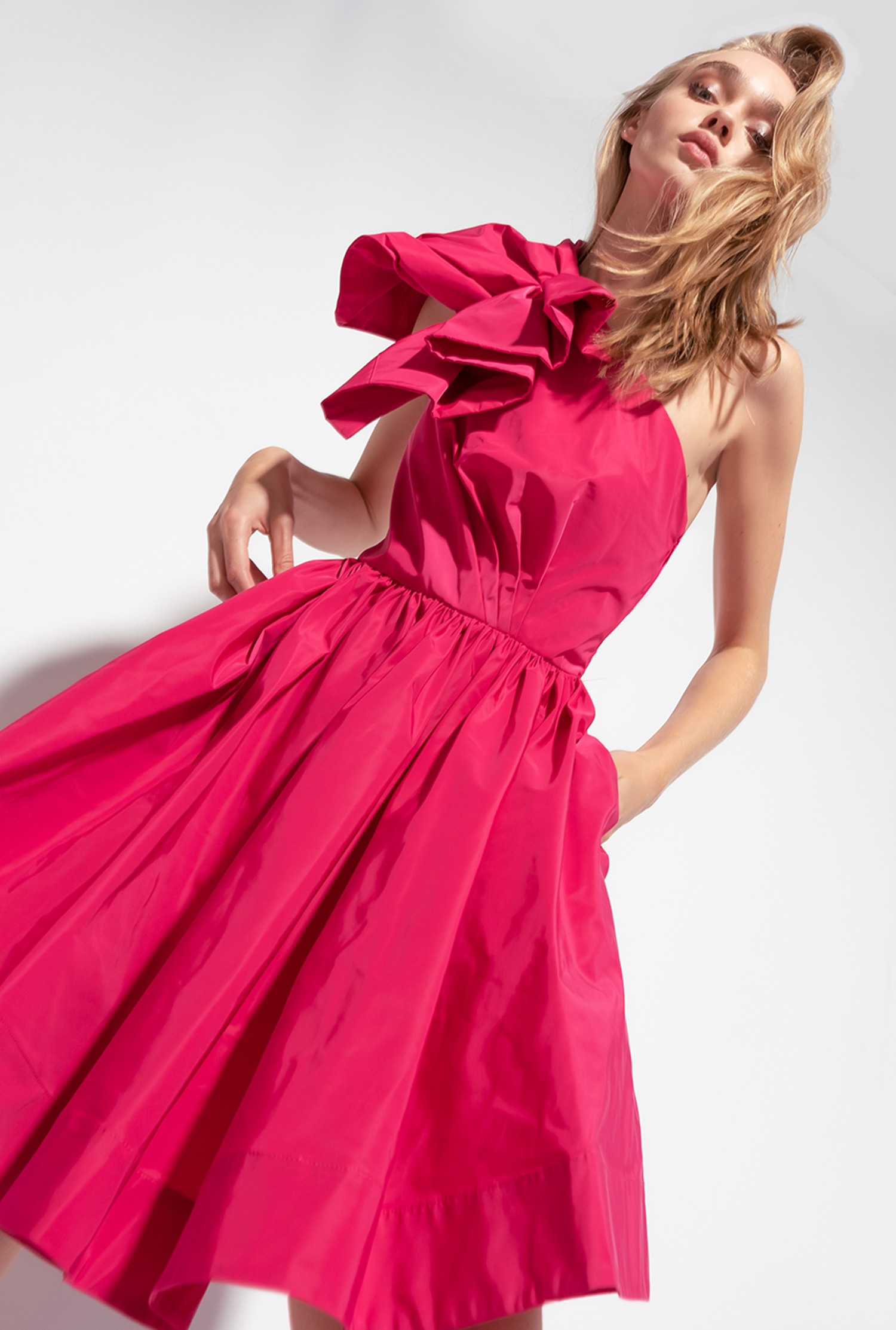One-shoulder taffeta mini dress