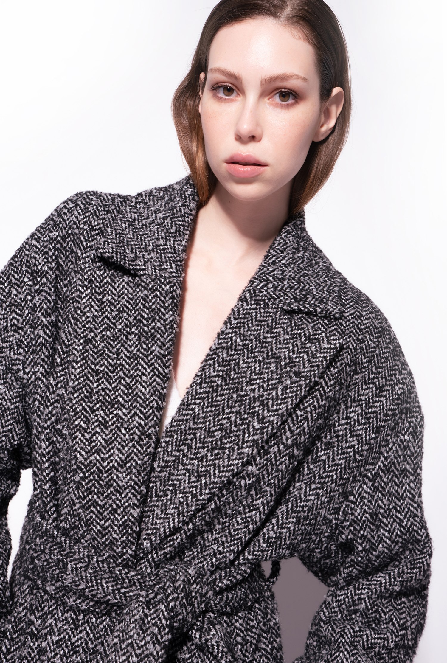 Herringbone wraparound coat